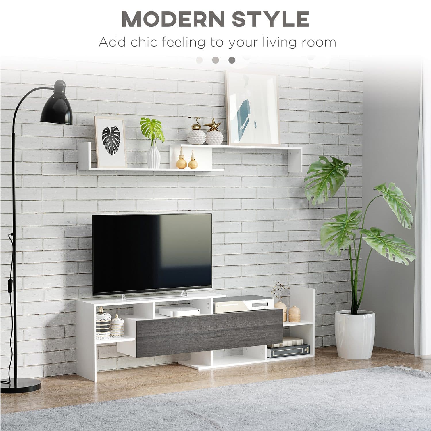 Modern TV Unit & Shelf Set - image 3