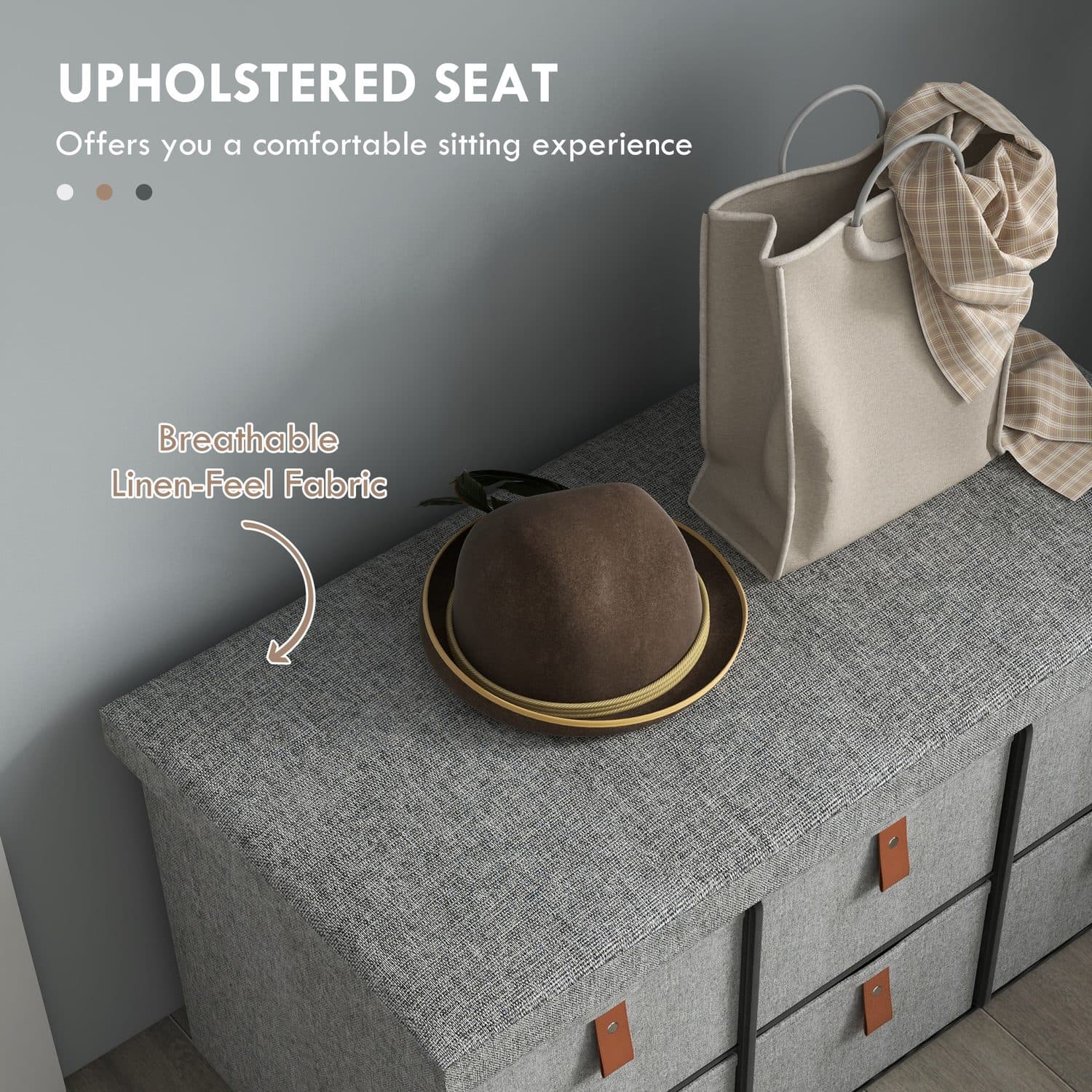 Padded Shoe Bench with Six Fabric Drawers for the Hallway - image 5