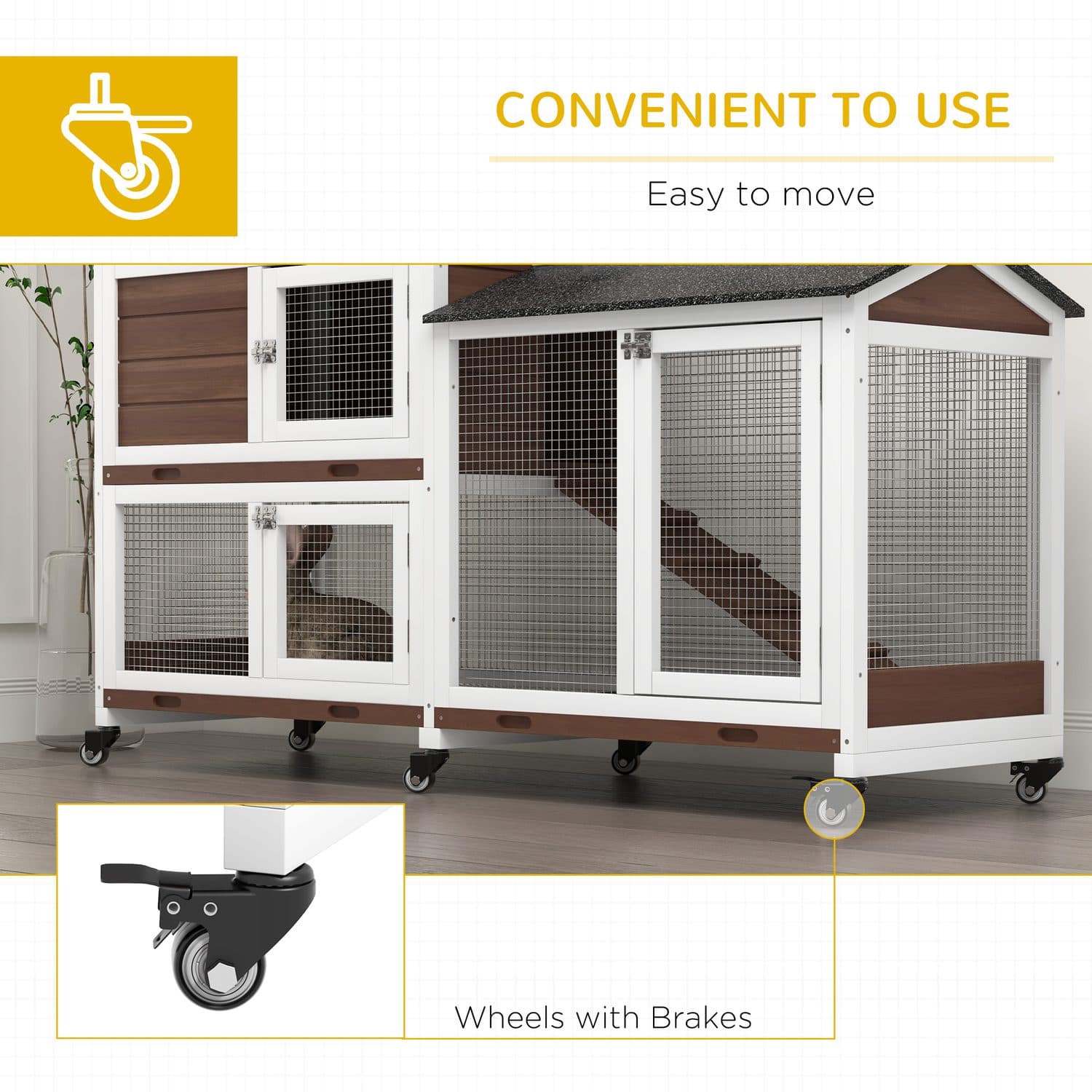 Spacious Two-Tier Pet Hutch With Attached Run and Castors - image 4