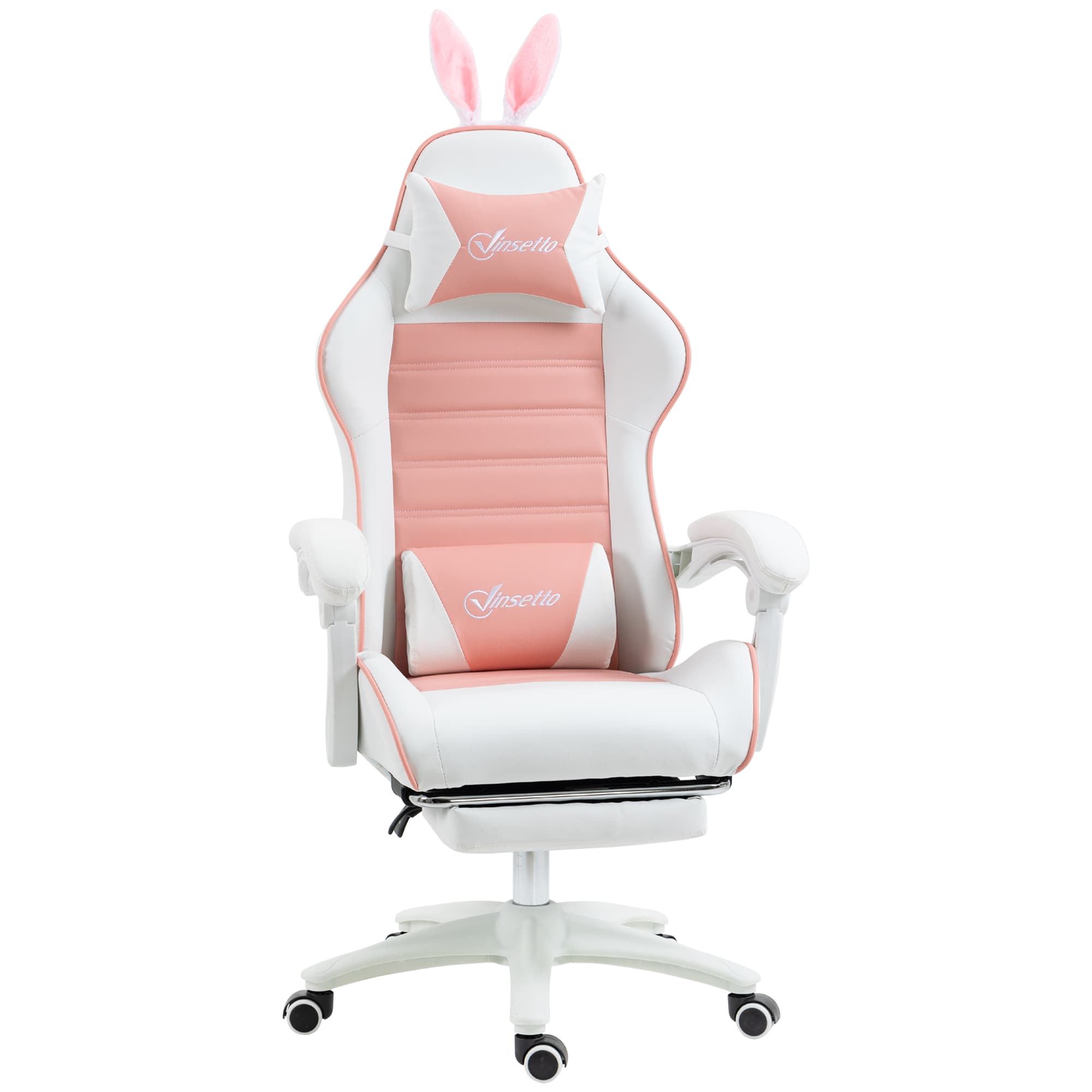 Pink Reclining Gaming Chair with Playful Bunny Ears