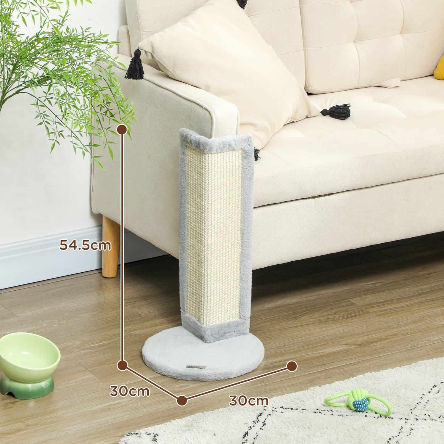 Corner Cat Scratching Post with Sisal Panel and Plush Base - image 4