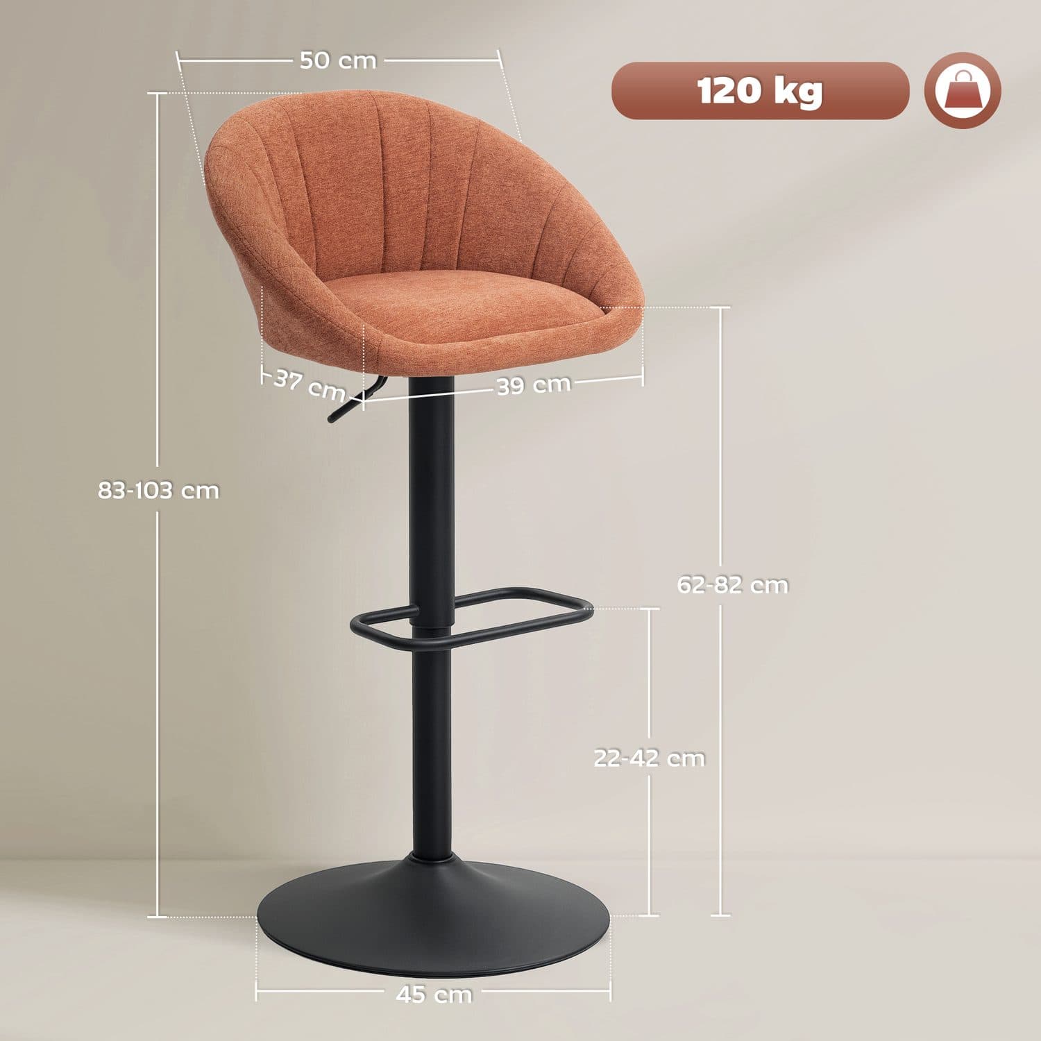 Pair of Adjustable Tub Bar Stools in Orange — Set of 2 - image 4