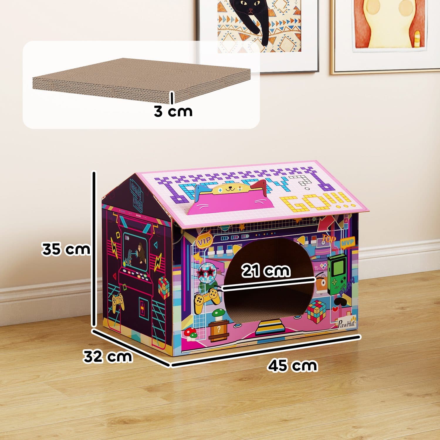 PawHut Gaming Style Cardboard Cat House With Scratching Board - image 4