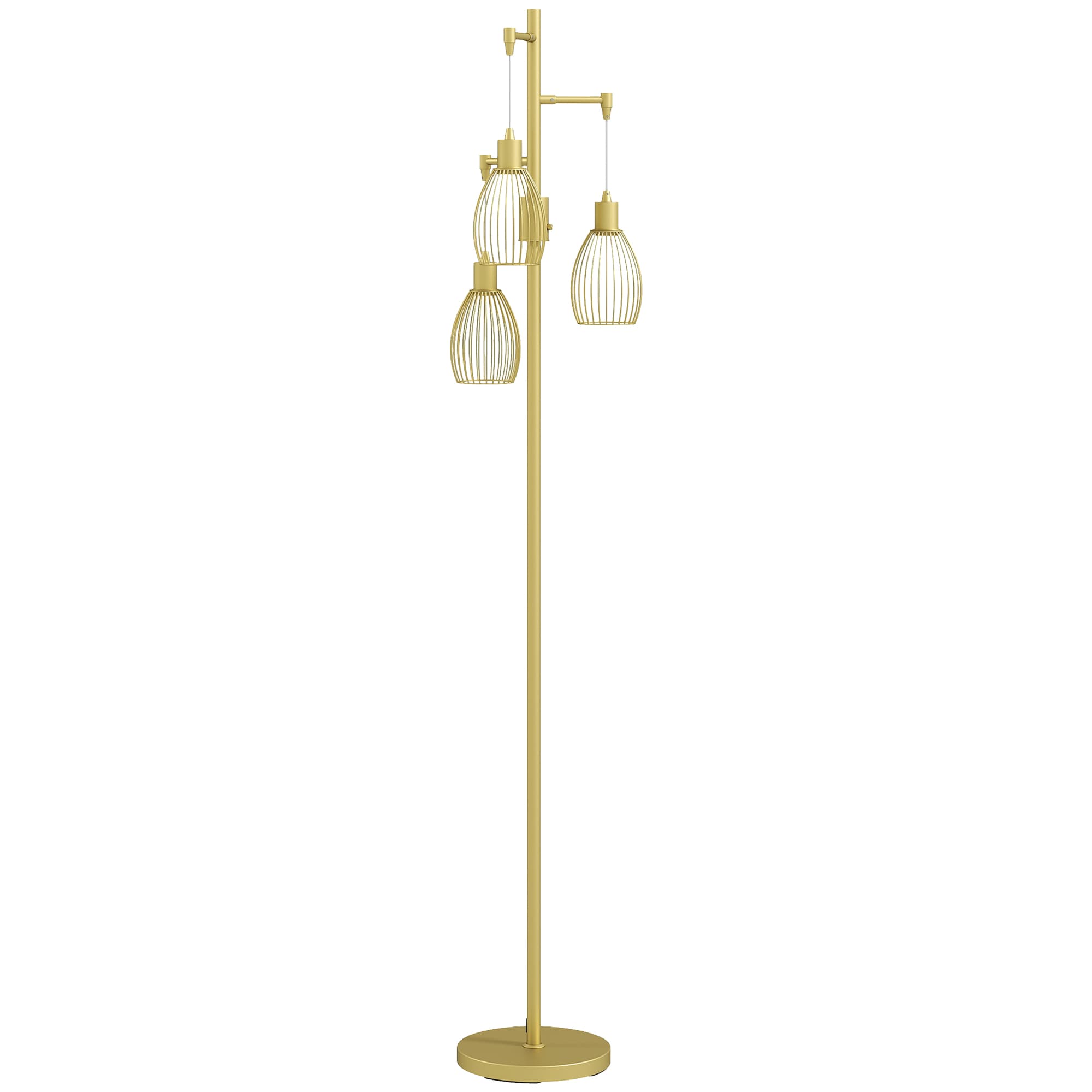 3-Light Gold Industrial Floor Lamp