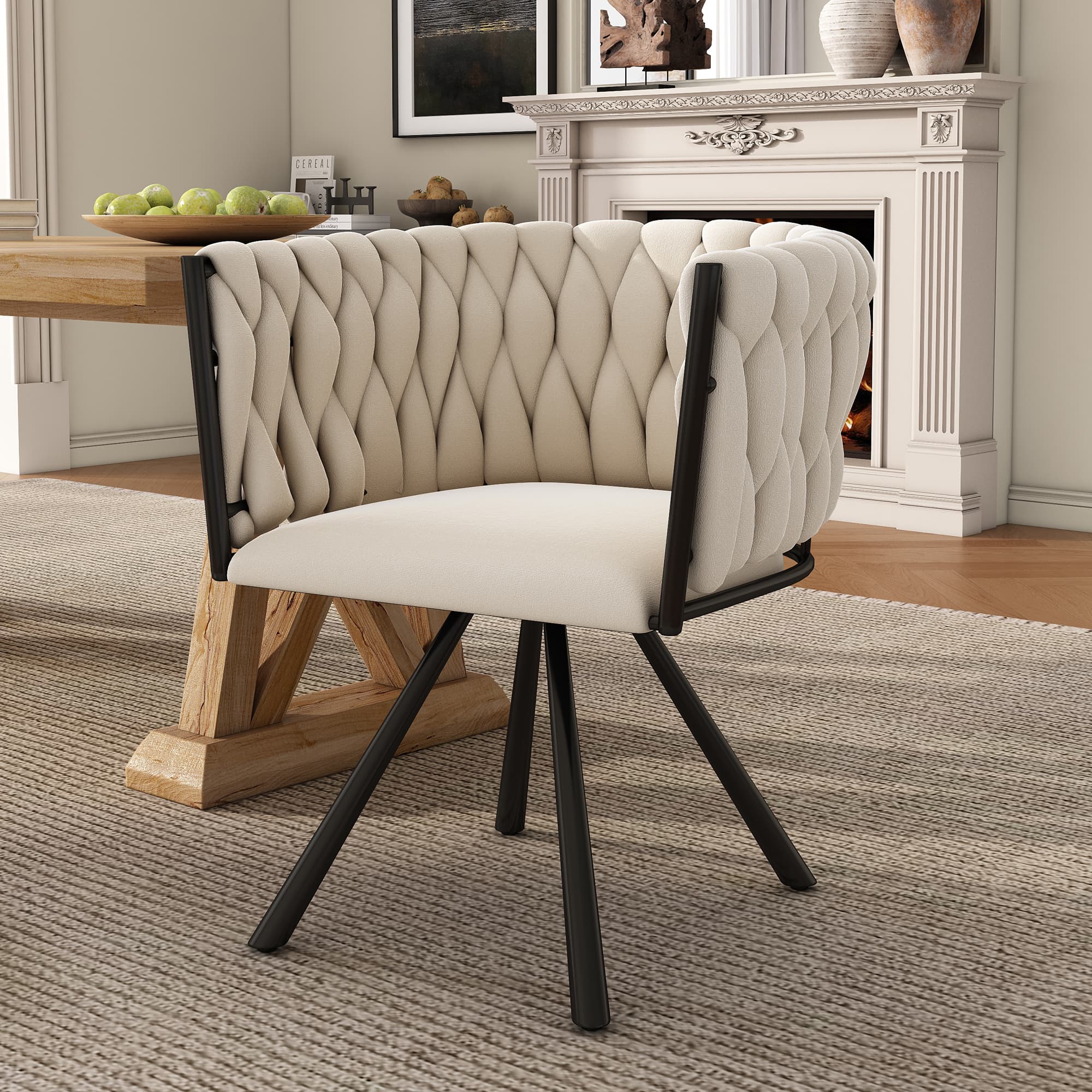 Beige Velvet Swivel Chair