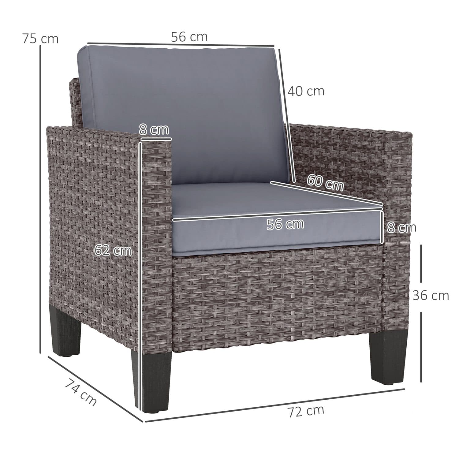 Mixed Grey Rattan Armchair for Outdoor Lounging - image 2