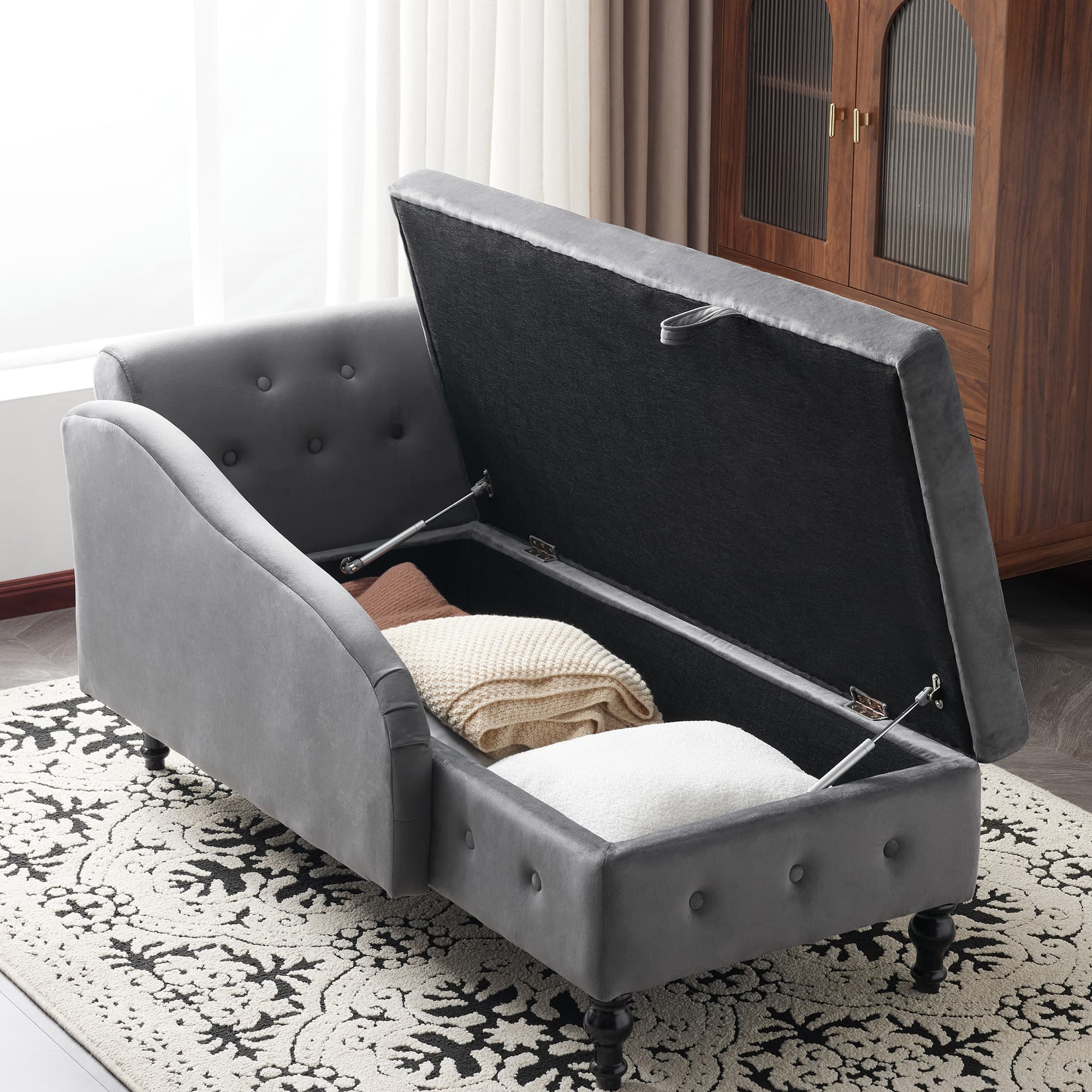 Velvet Chaise Lounge with Hidden Storage - image 4