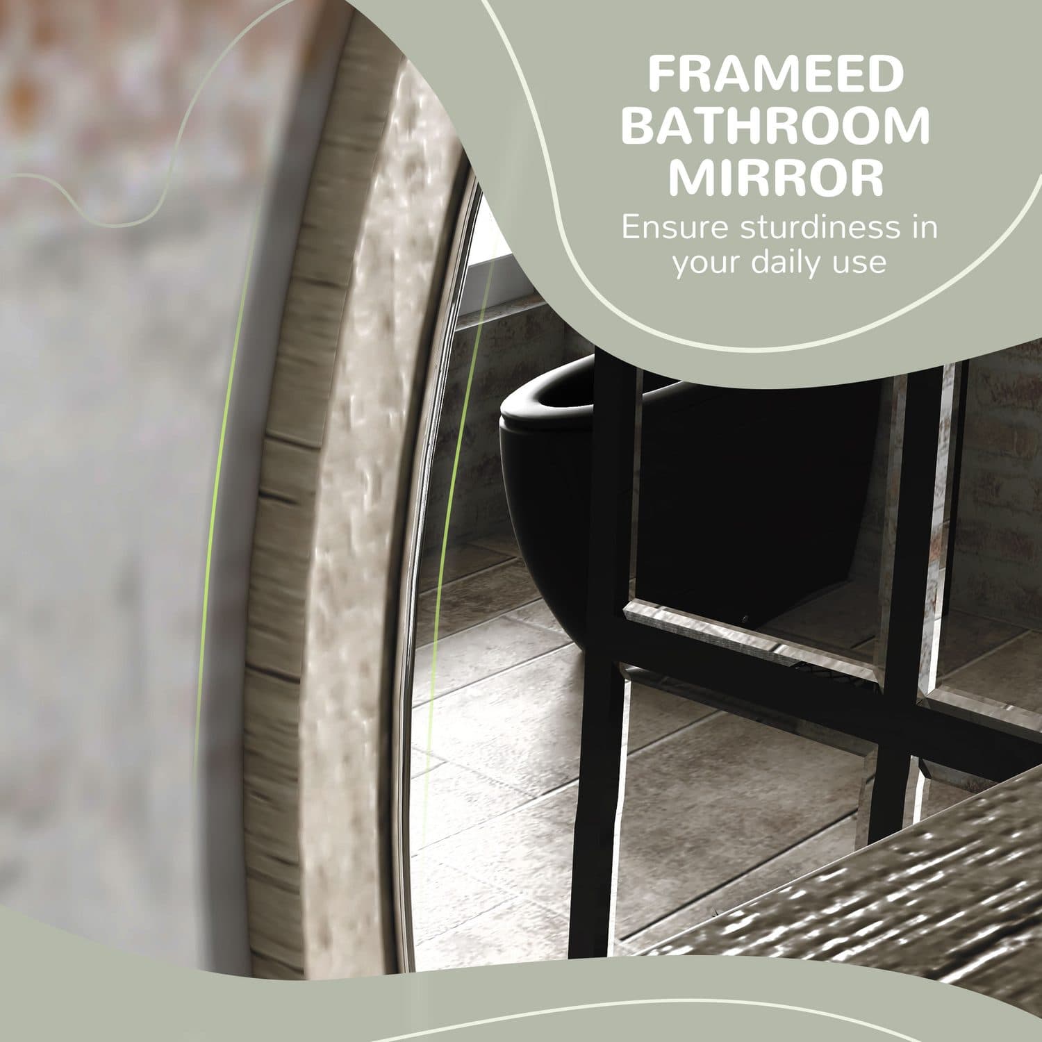 Round Grey Wood-Effect Mirror with Shelf - image 3