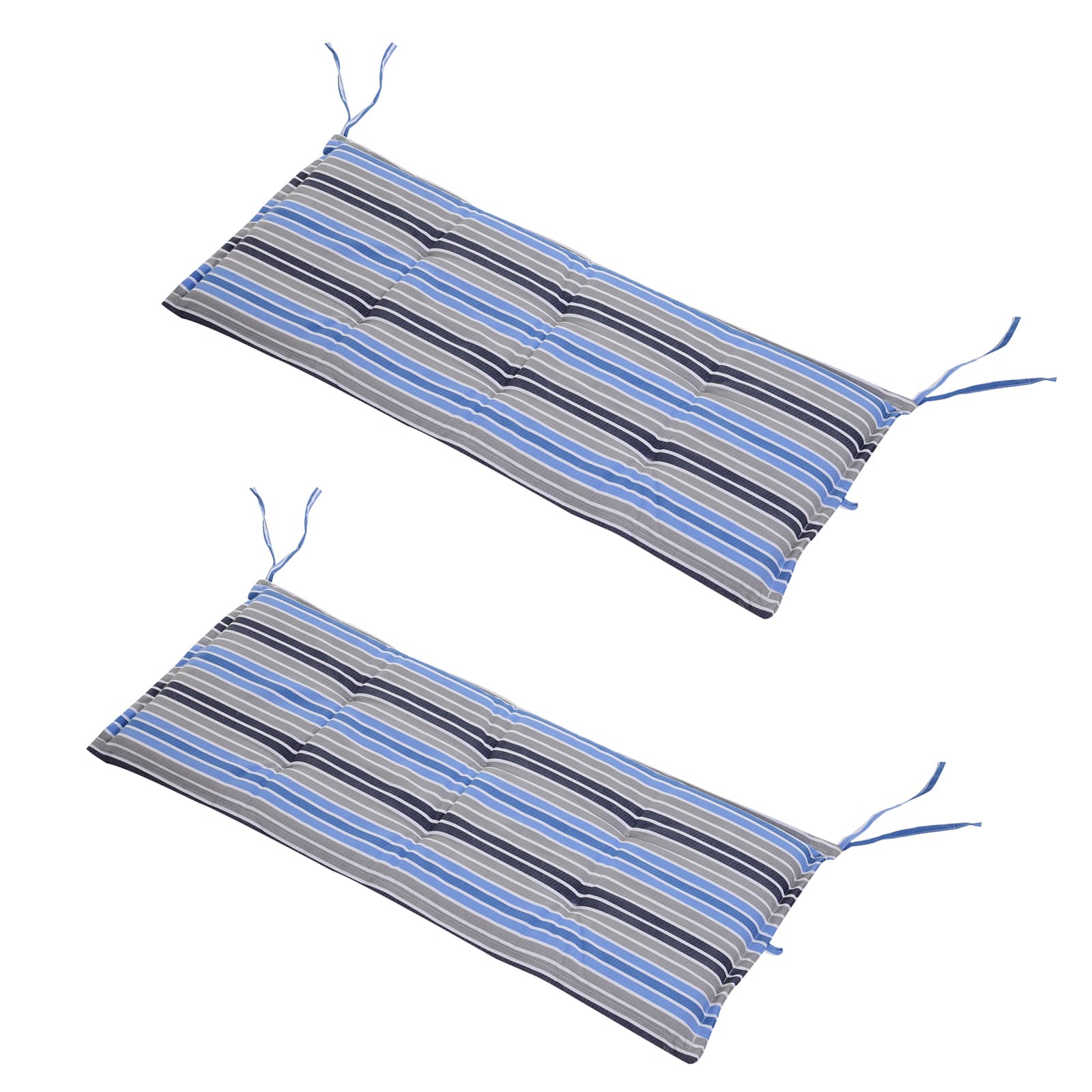 Two Striped Garden Bench Cushions That Tie Securely and Wash Easily - Blue Stripe