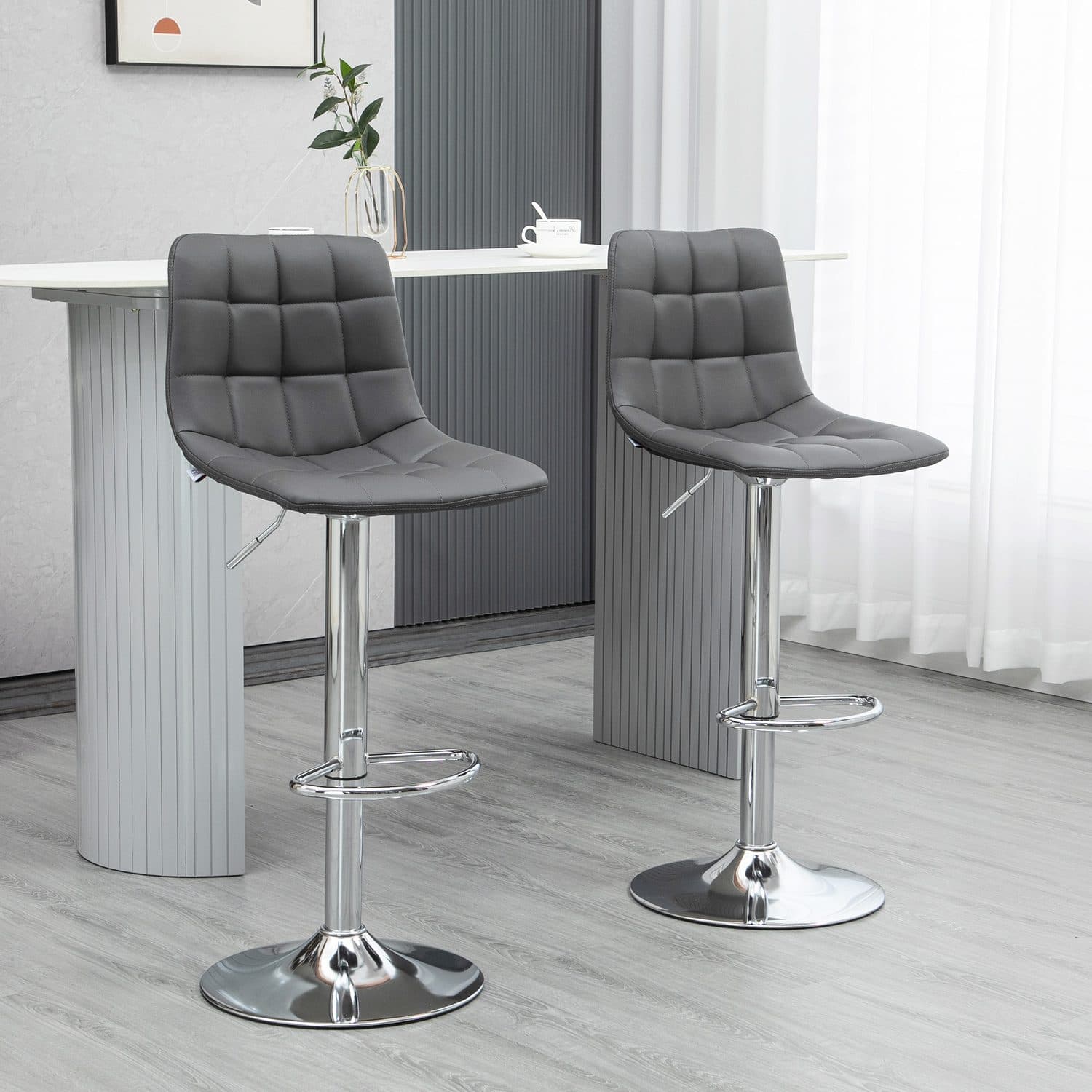 Grey Quilted Swivel Bar Stools - image 4