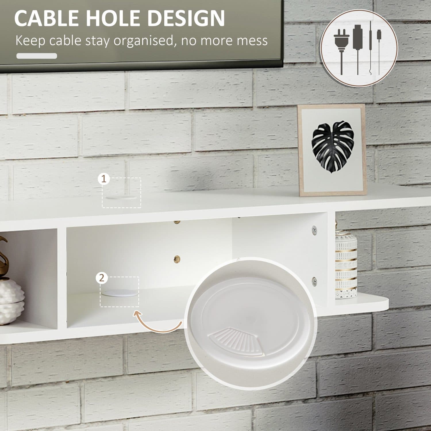 White floating TV shelf for compact media storage - image 1