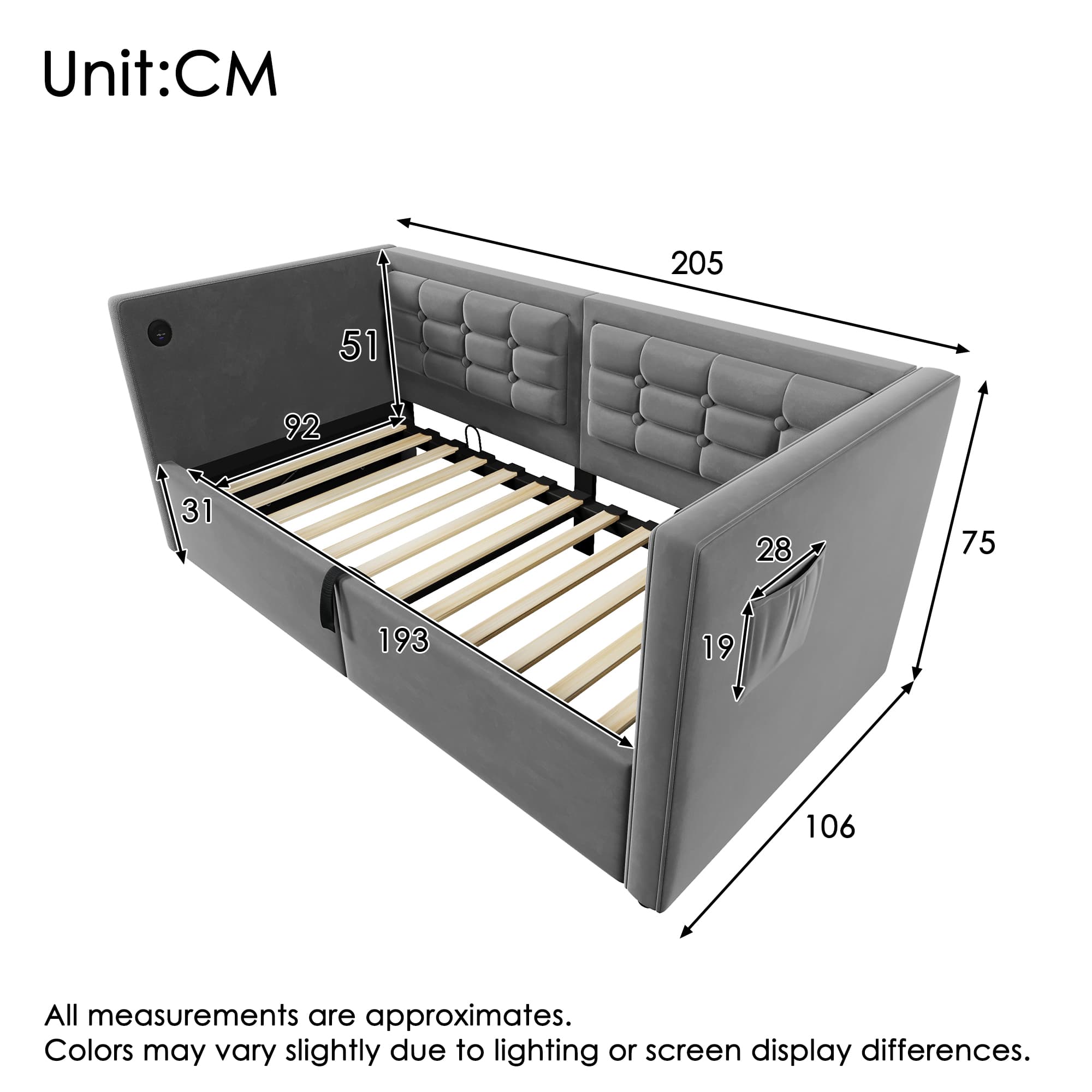 Smart Daybed with USB Charging & Hydraulic Storage | 3FT Single - image 2
