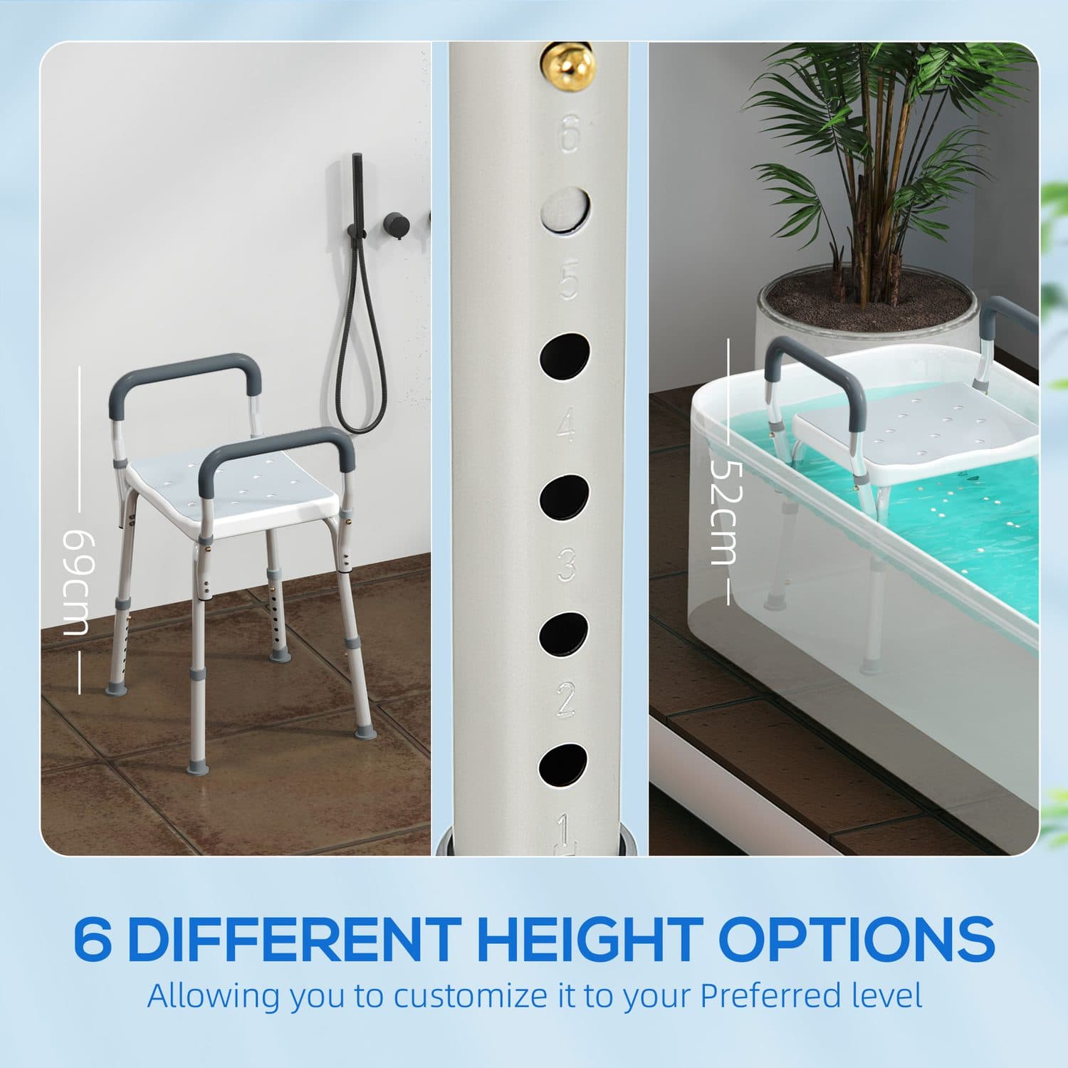 Adjustable Light Blue Bath Seat with Armrests - image 4