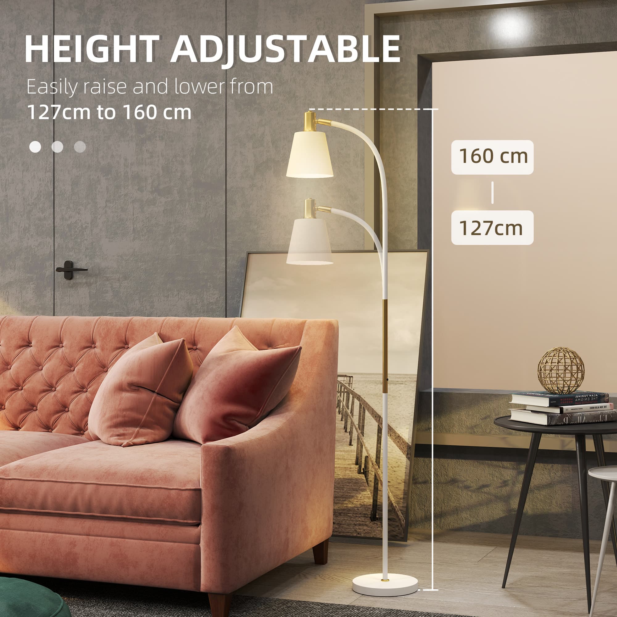 Adjustable Floor Reading Lamp in White and Gold - image 5