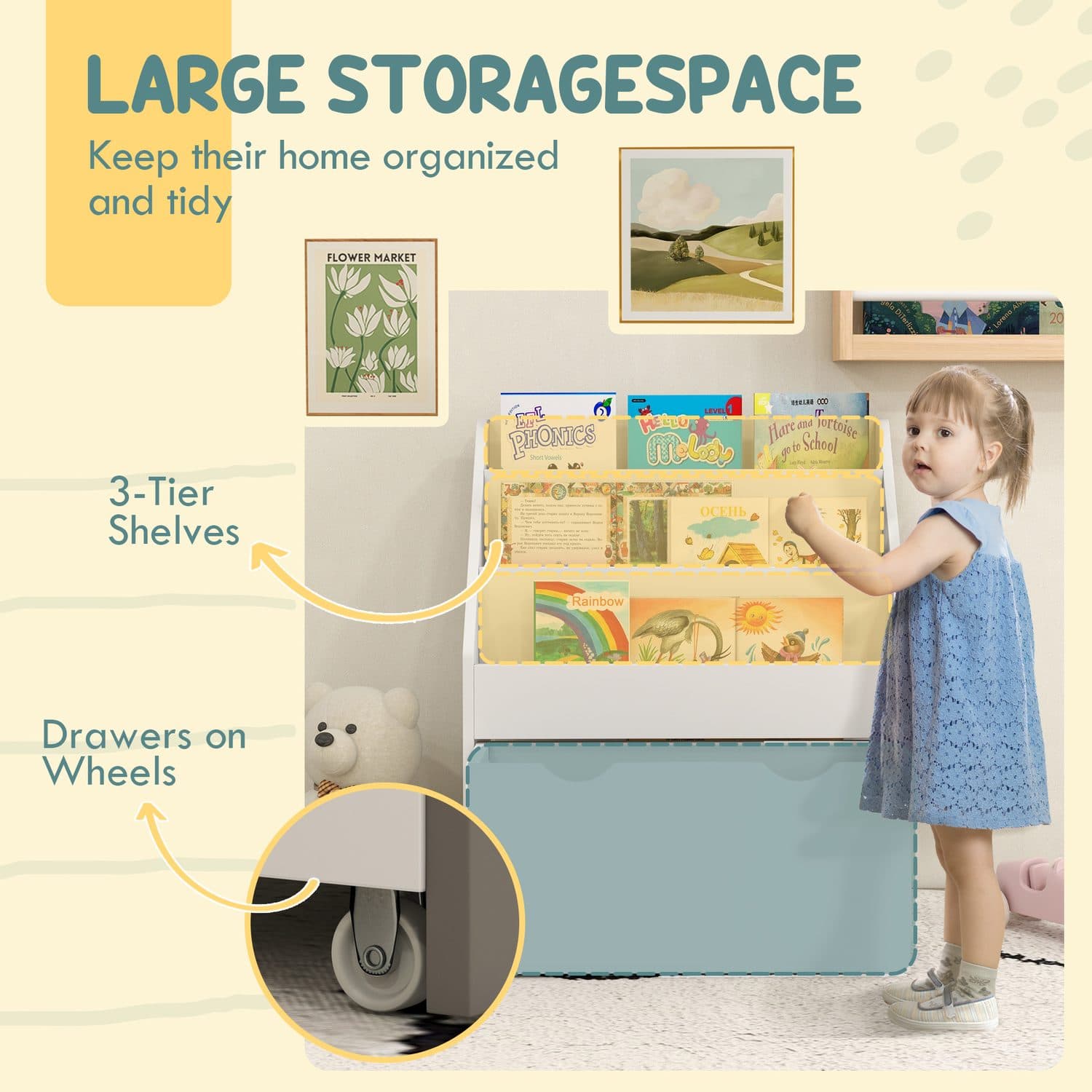 White Kids Bookcase with Drawer - image 4