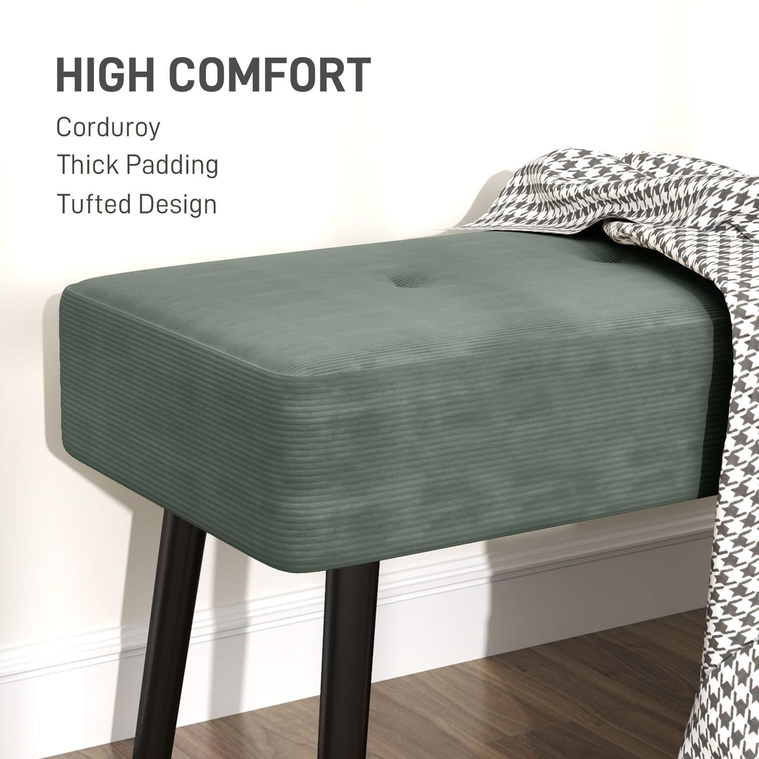 Tufted Corduroy Bench in Sage Green for Bedroom or Hallway - image 5