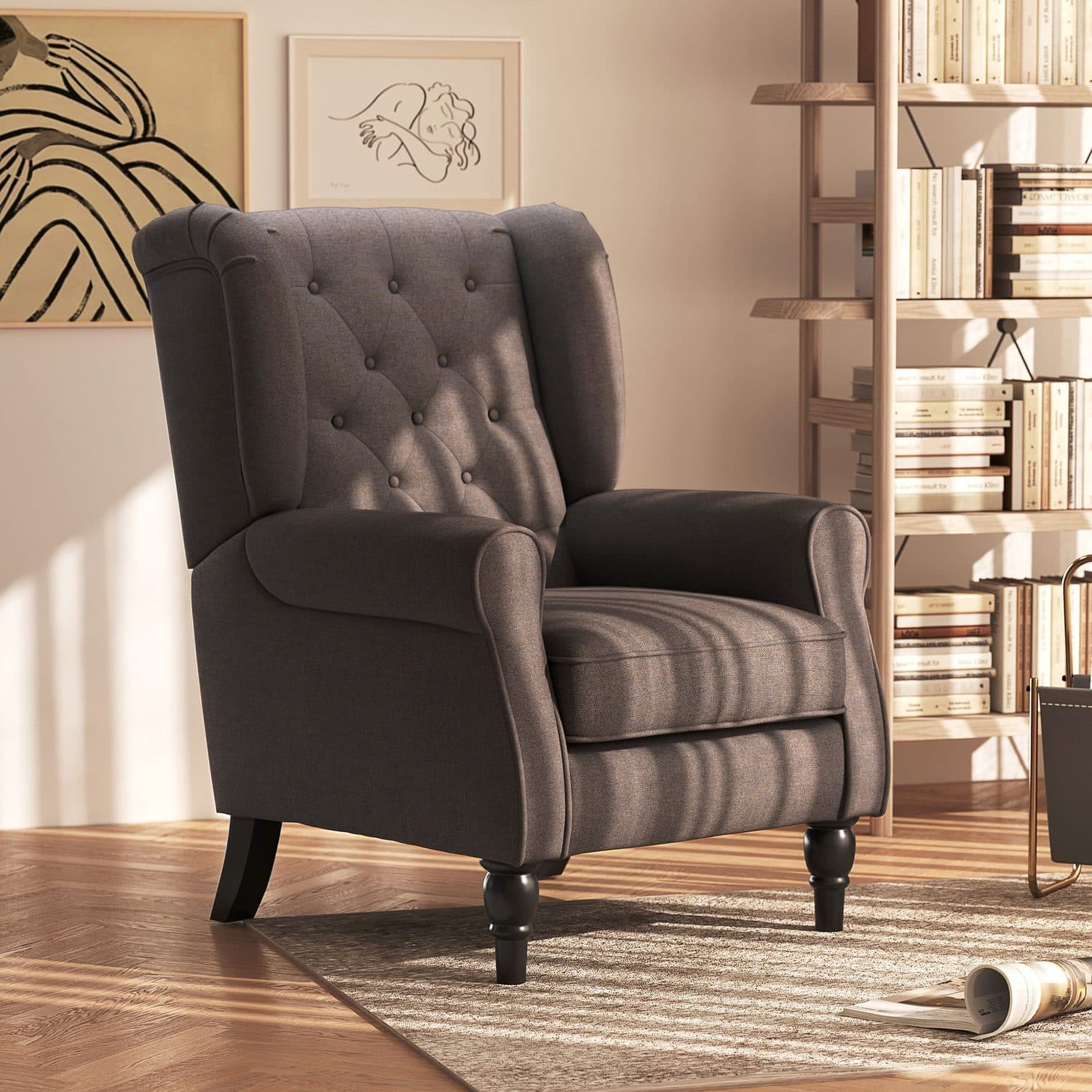 Brown Wingback Accent Chair - image 1
