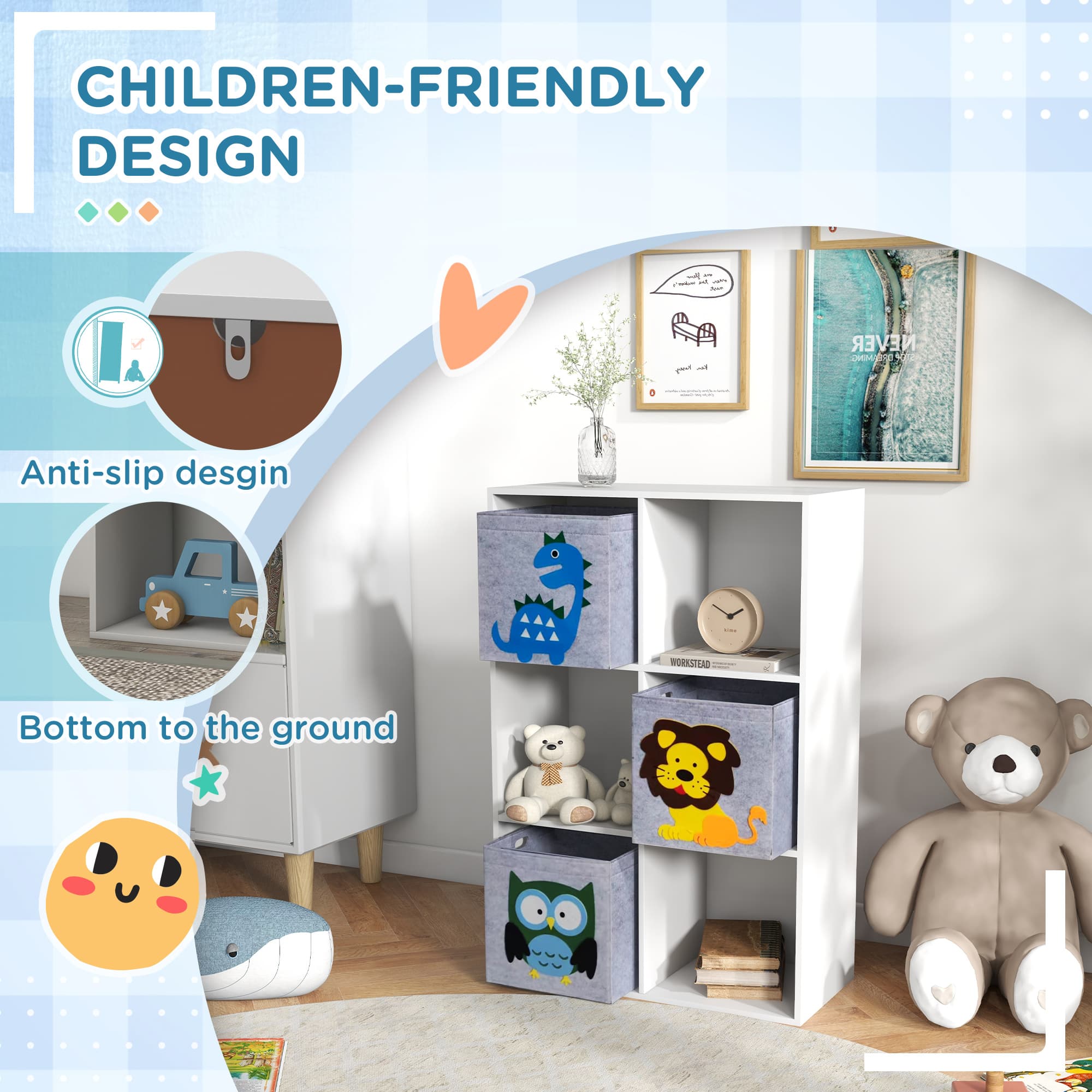 White Kids Storage Cabinet with Three Fabric Drawers - image 3