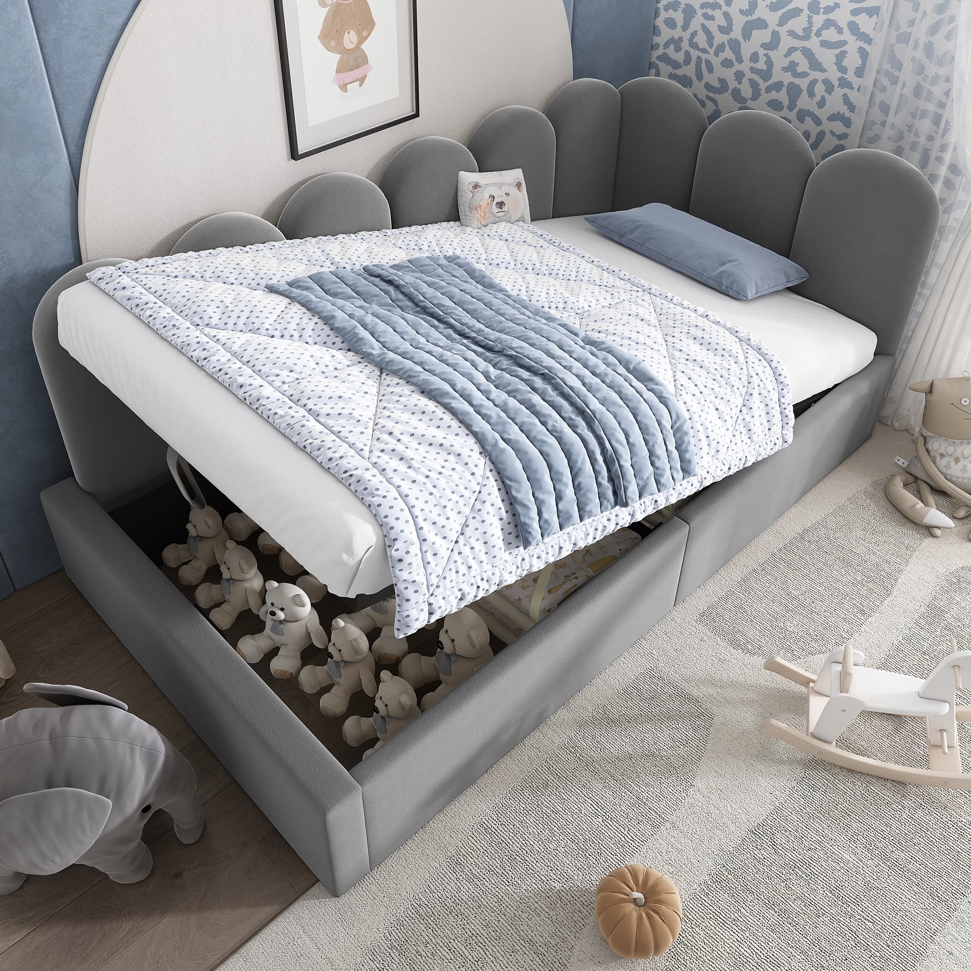Grey Velvet Storage Daybed