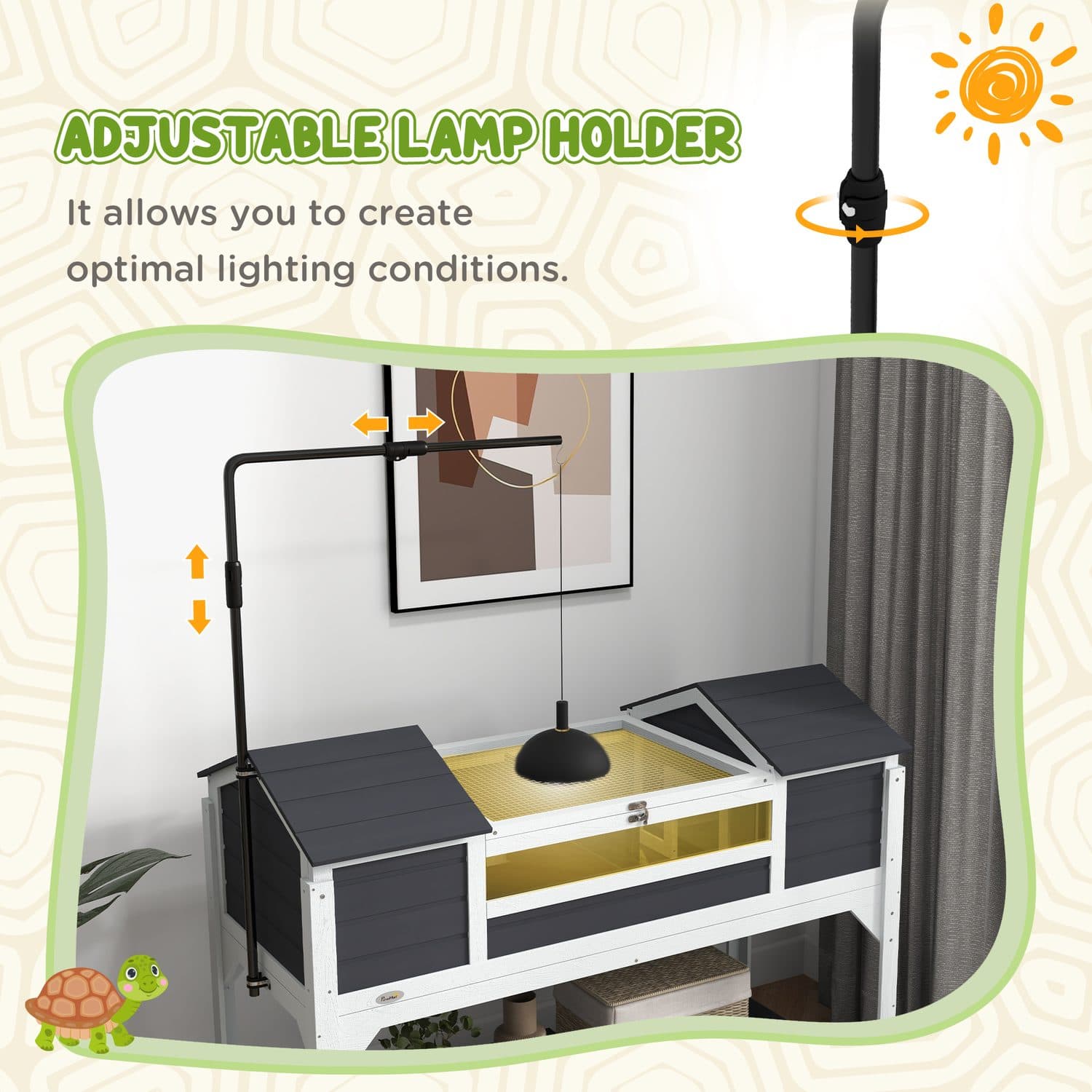 Wooden Tortoise Enclosure with Dual Houses and Lamp Holder - image 1