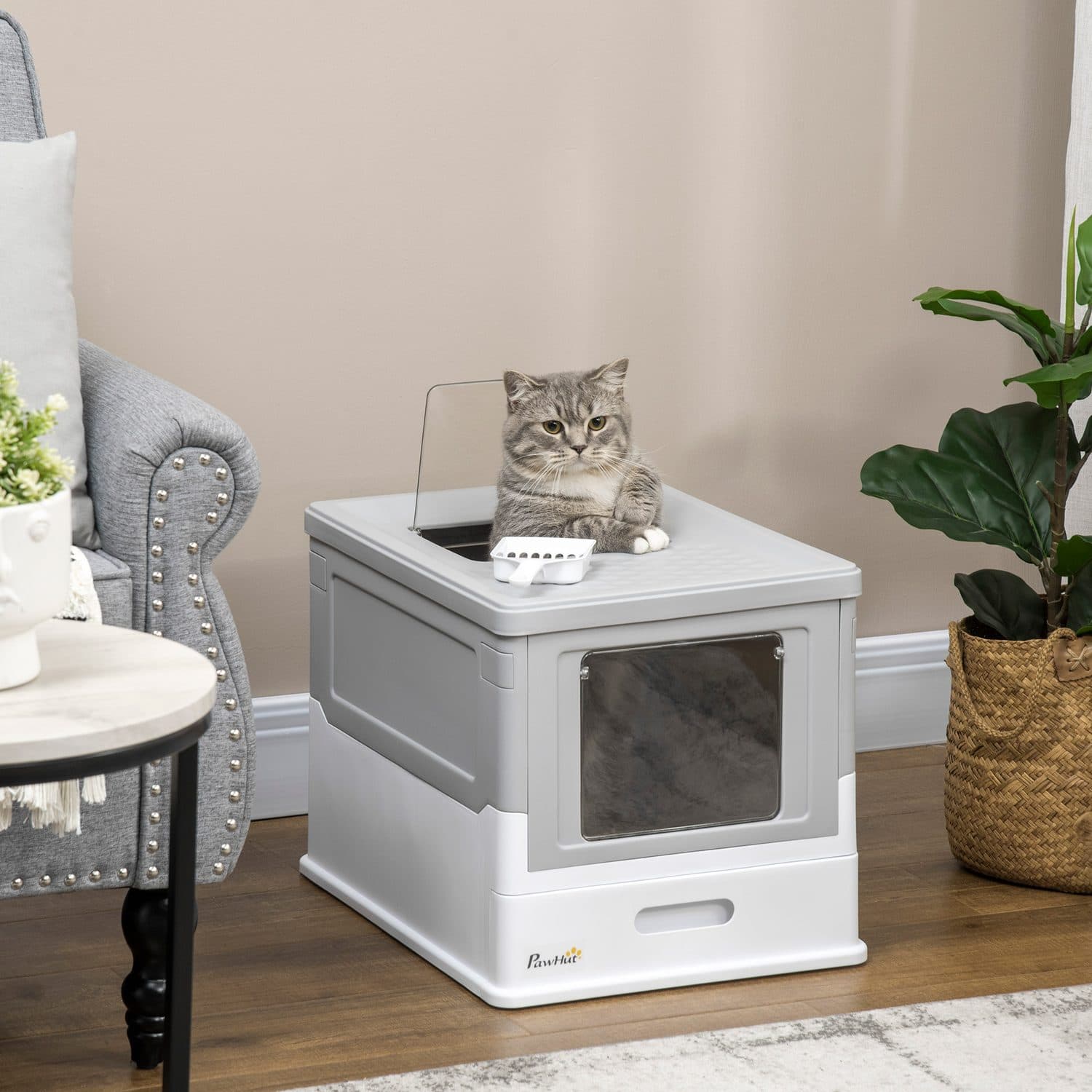 Hooded Cat Litter Box with Front Entry and Scoop - image 1