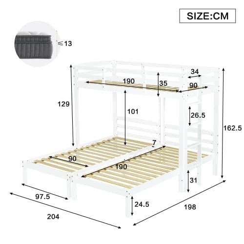 Triple Sleeper Bunk Bed for Kids & Teens - White - image 3