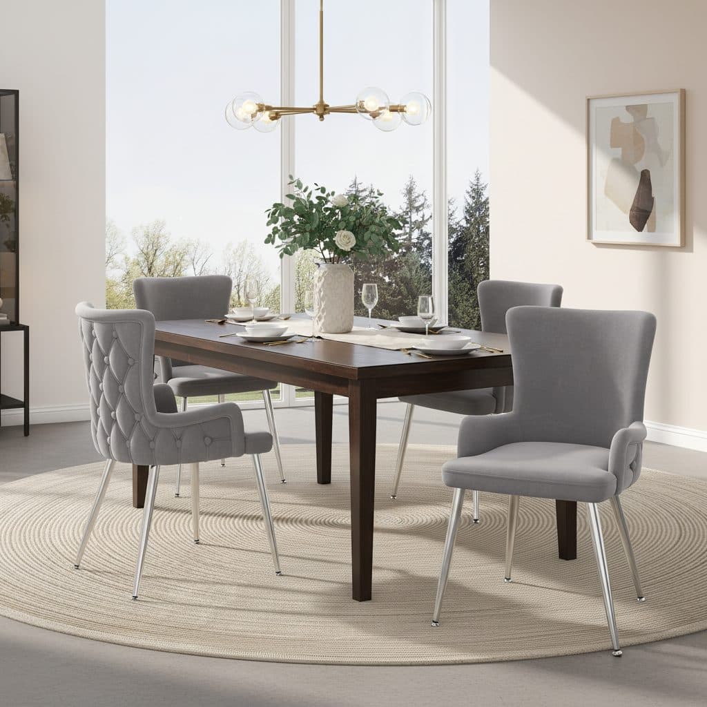 Grey Velvet Dining Chairs Set of 6 - image 4