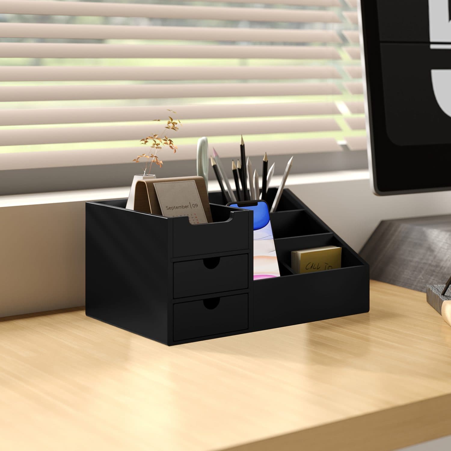 Black Bamboo Desk Organiser for Home Offices - image 1