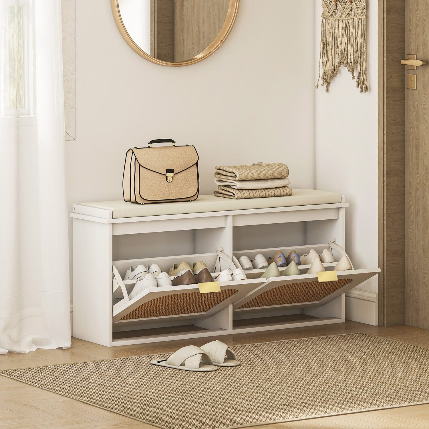 White Boho Shoe Bench - image 3