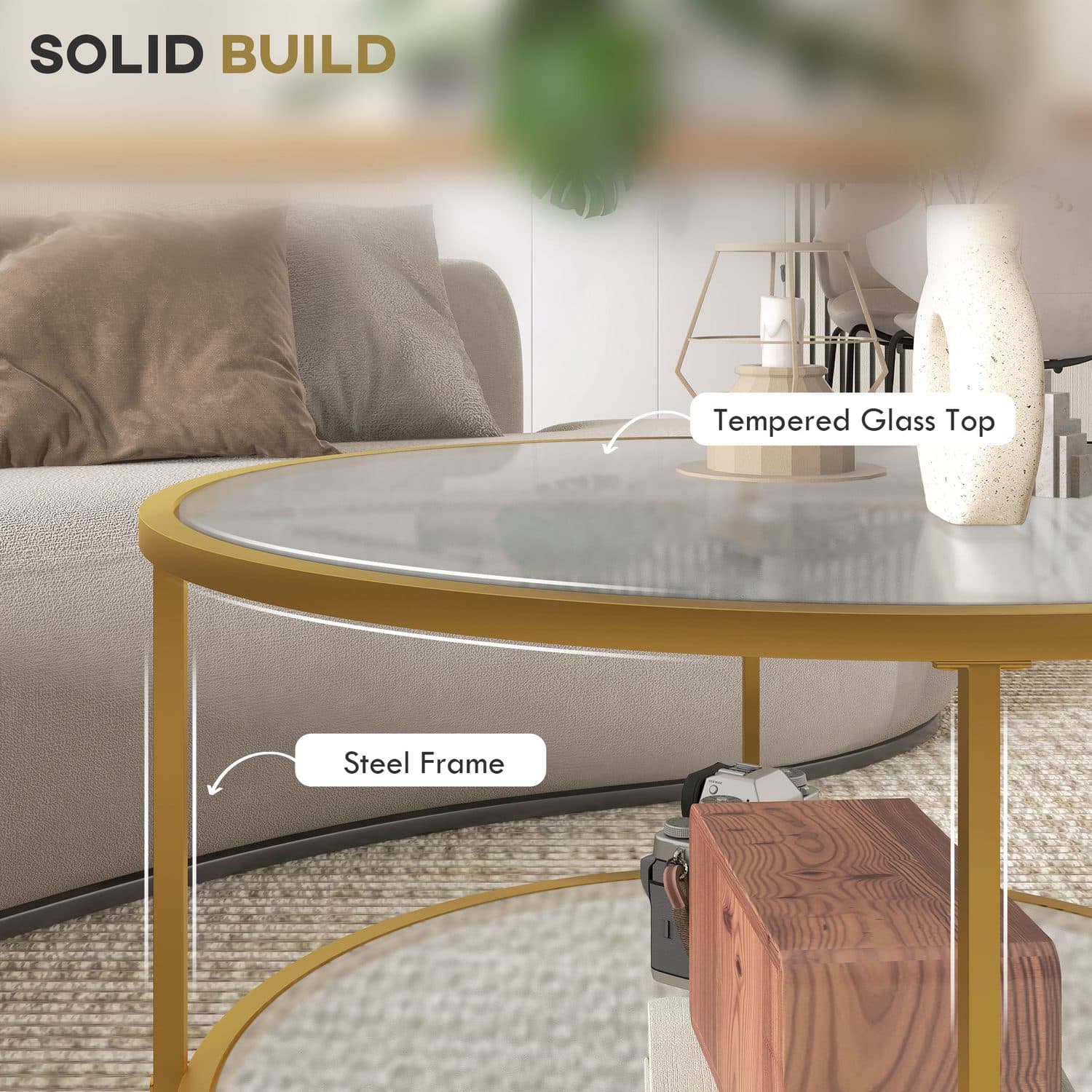 2-Tier Gold Glass Coffee Table - image 5