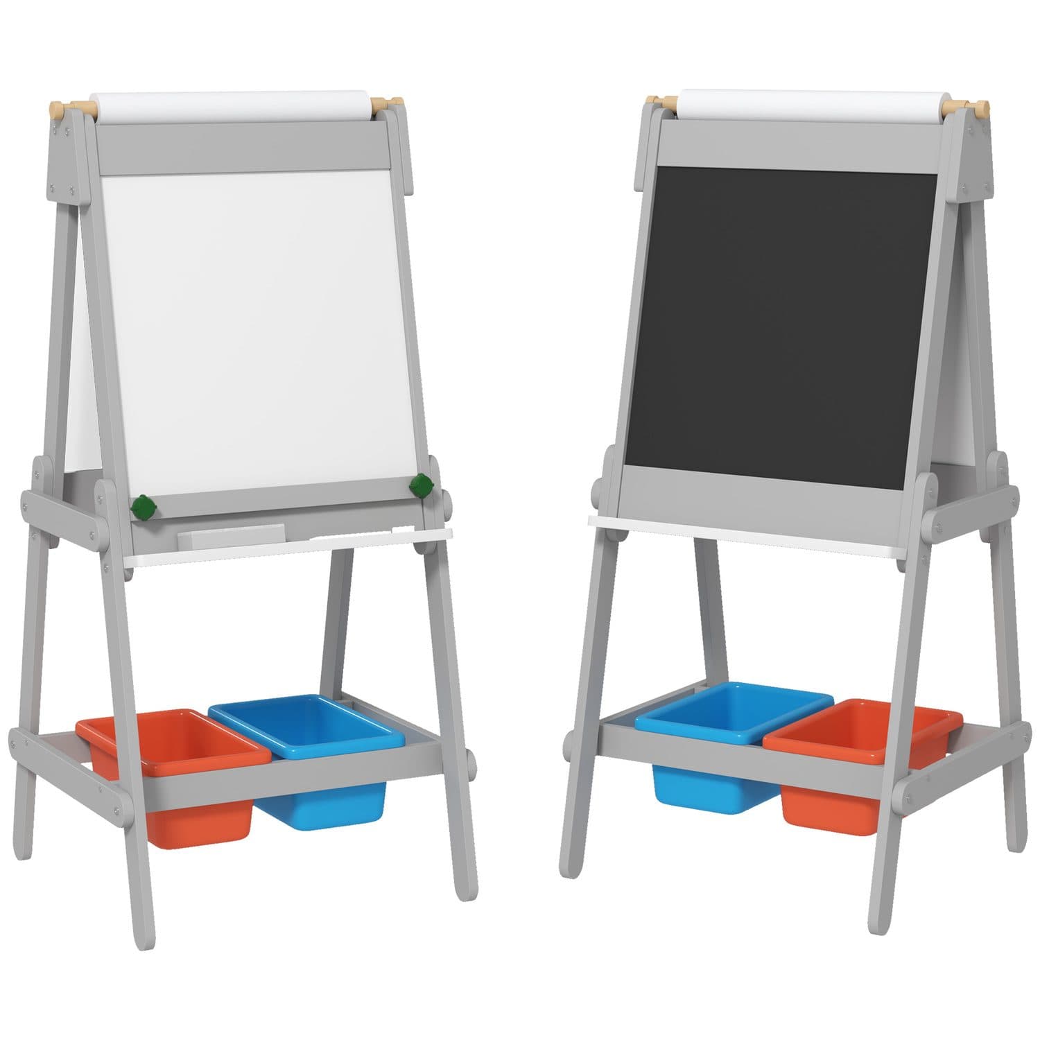 Grey Double-Sided Kids Art Easel With Chalkboard and Storage Bins - Grey