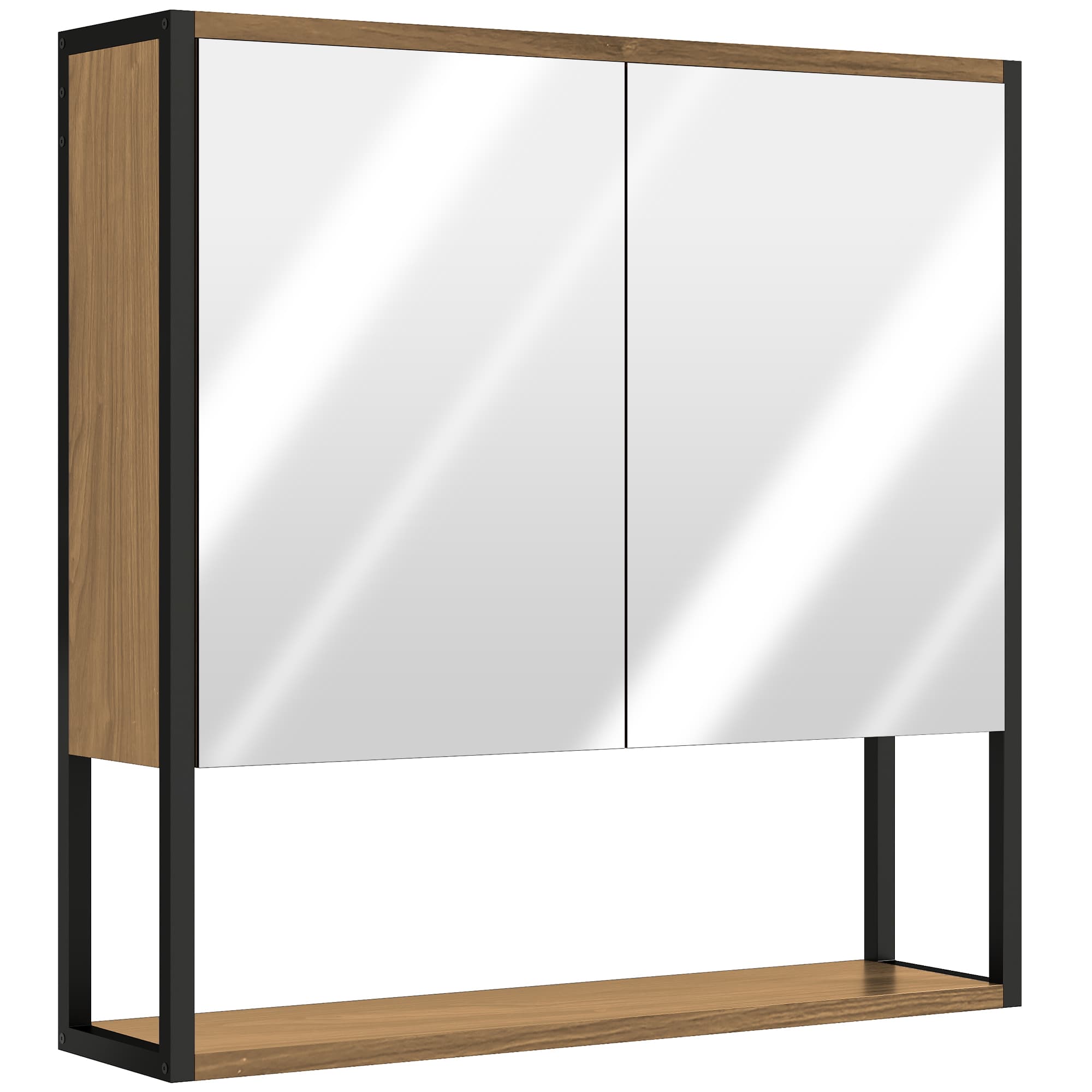 Natural Wood Bathroom Mirror Cabinet with Soft-Close Doors