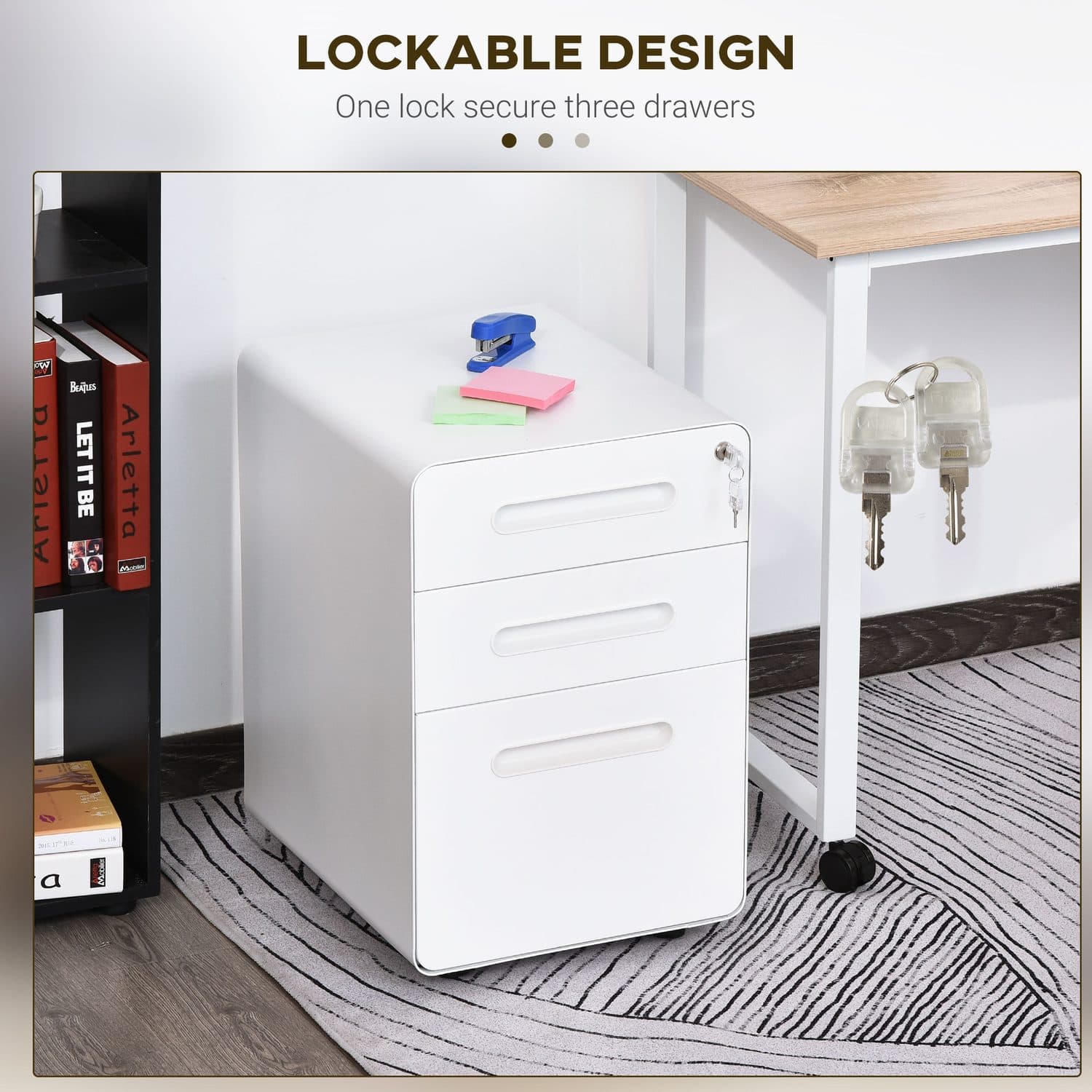 White Lockable Filing Cabinet - image 3