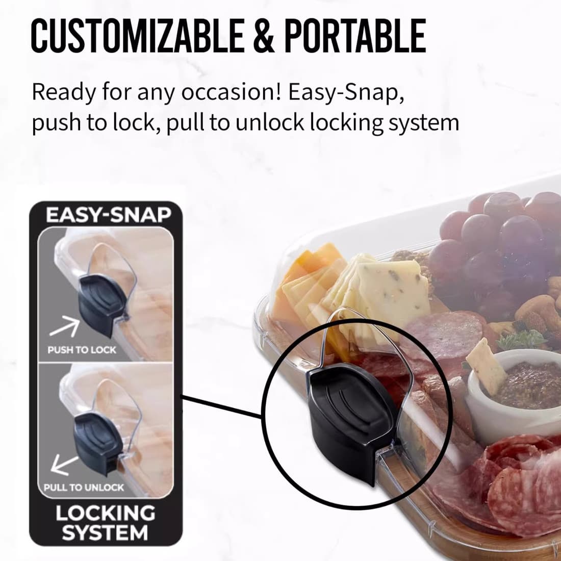 Bamboo Food Tray with Lockable Clear Acrylic Cover - image 2