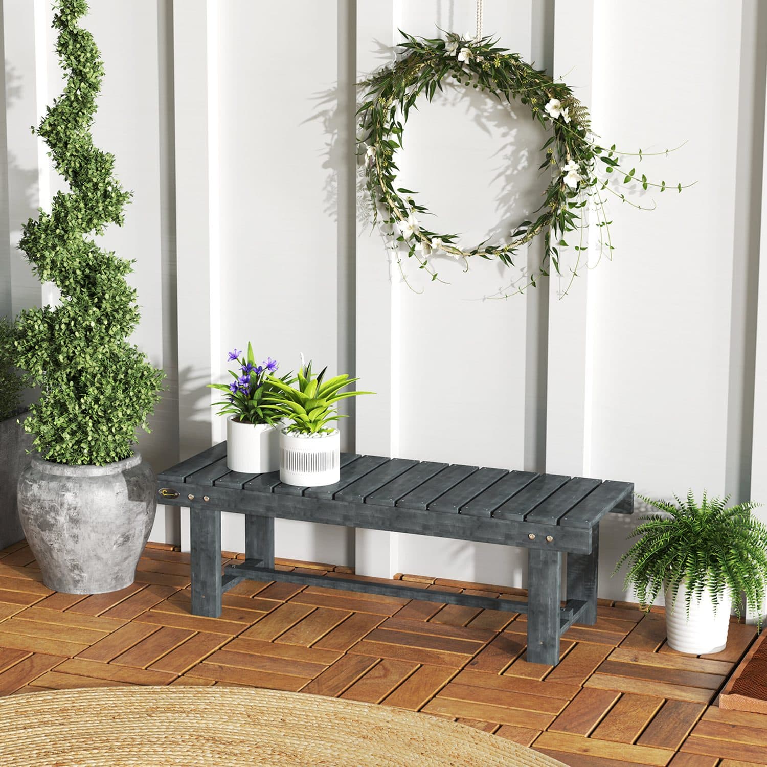 Grey Wooden Bench - image 3