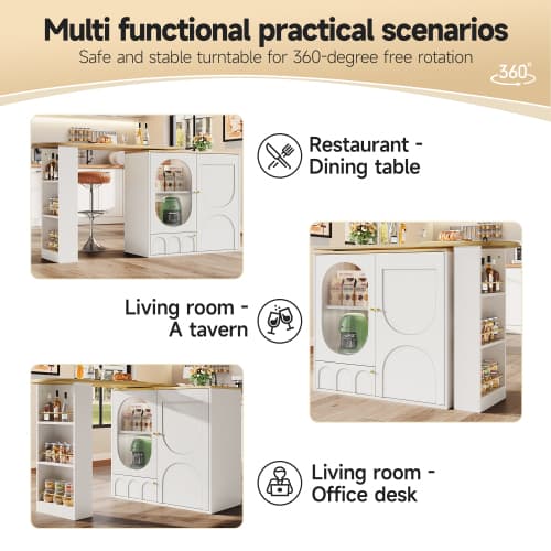 360° Rotating Bar Table with Storage, White - image 3