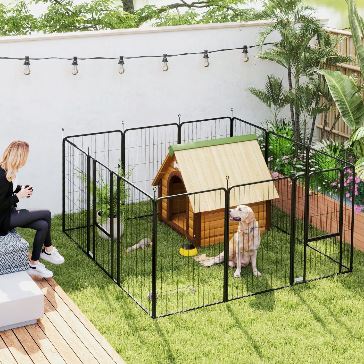 12-Panel Dog Playpen with Doors - 100cm Tall - image 2