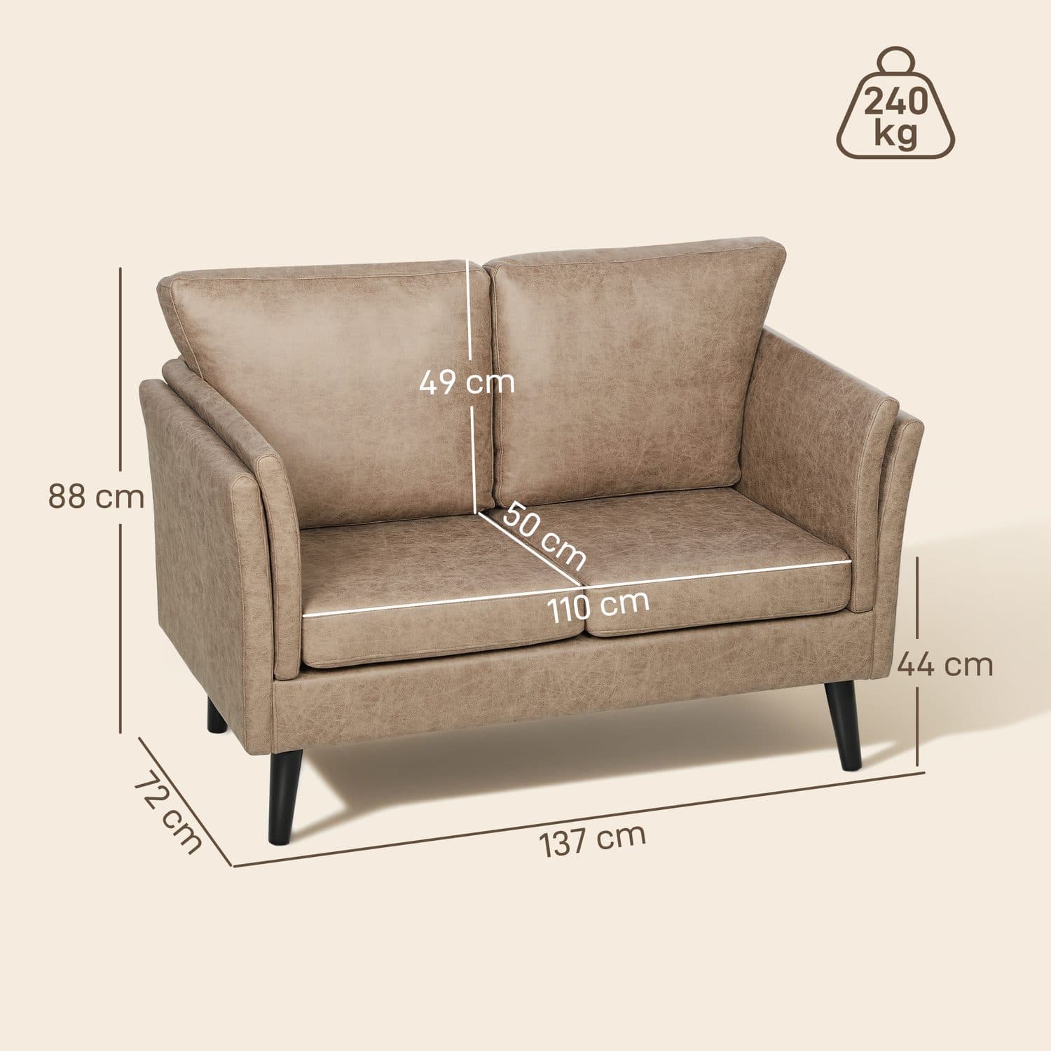 Light Brown 2-Seater Sofa - image 1