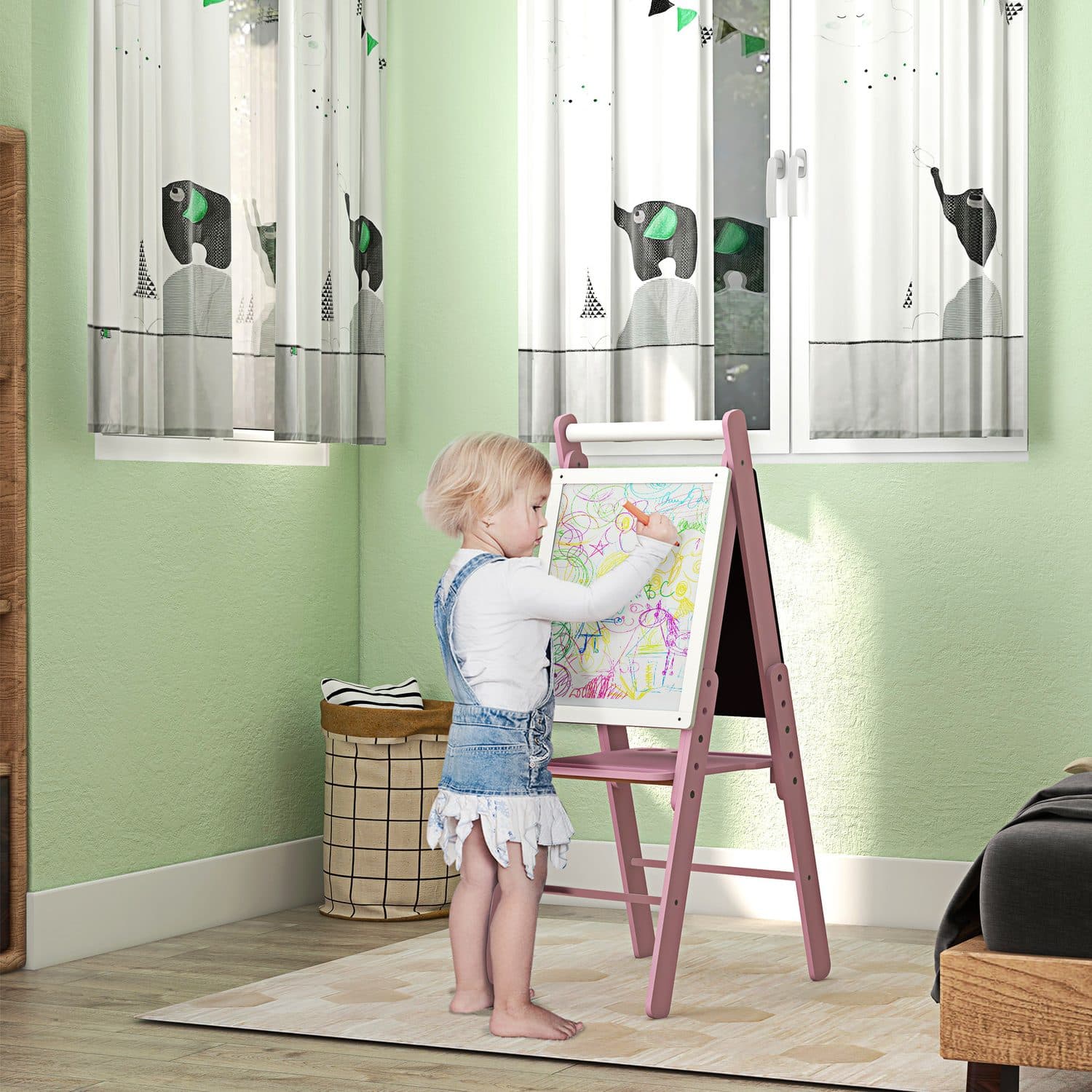 3-in-1 Pink Kids Easel With Whiteboard, Chalkboard and Paper Roll - image 3