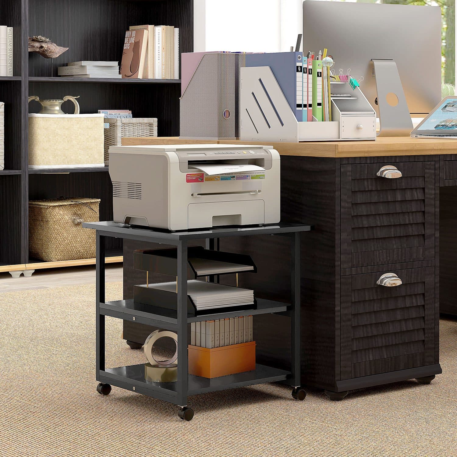 Mobile Three-Tier Printer Stand for Home Office Storage - image 2