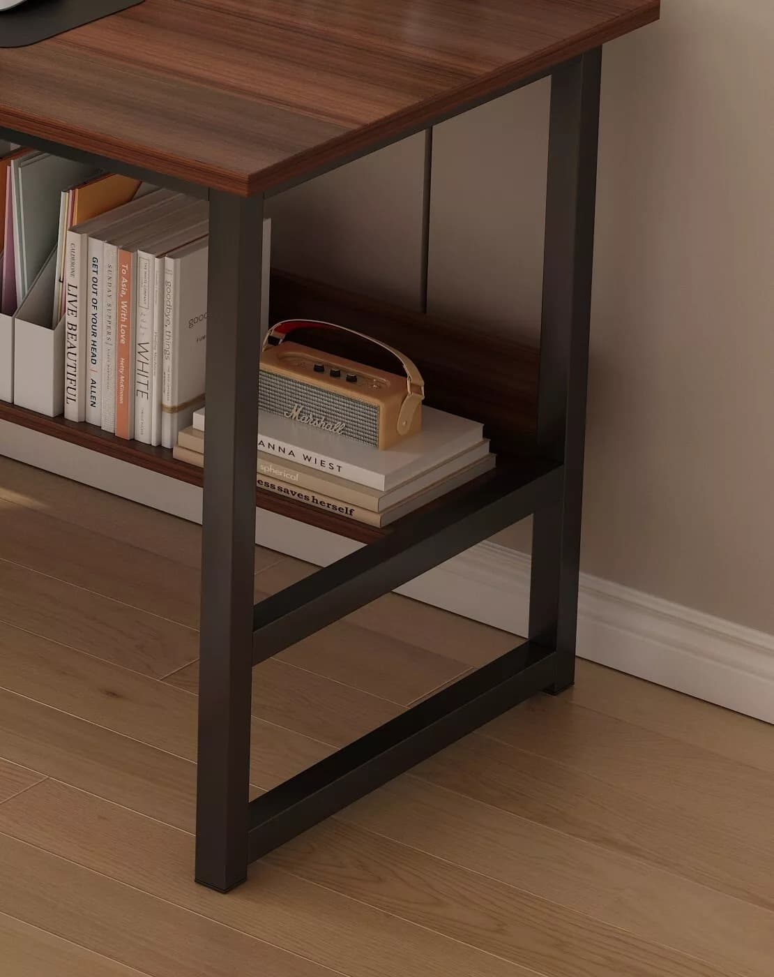 Compact 80 cm Office Desk with Shelf and Black Metal Frame - image 4