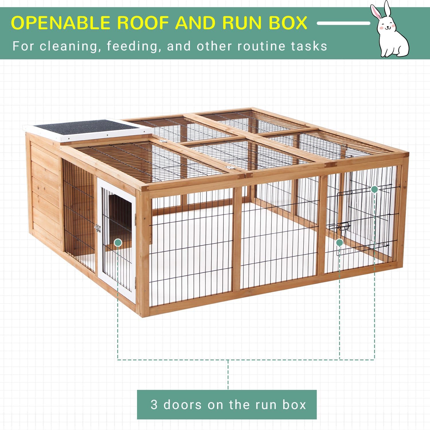 PawHut Outdoor Rabbit Cage with Enclosed House and Run - image 3