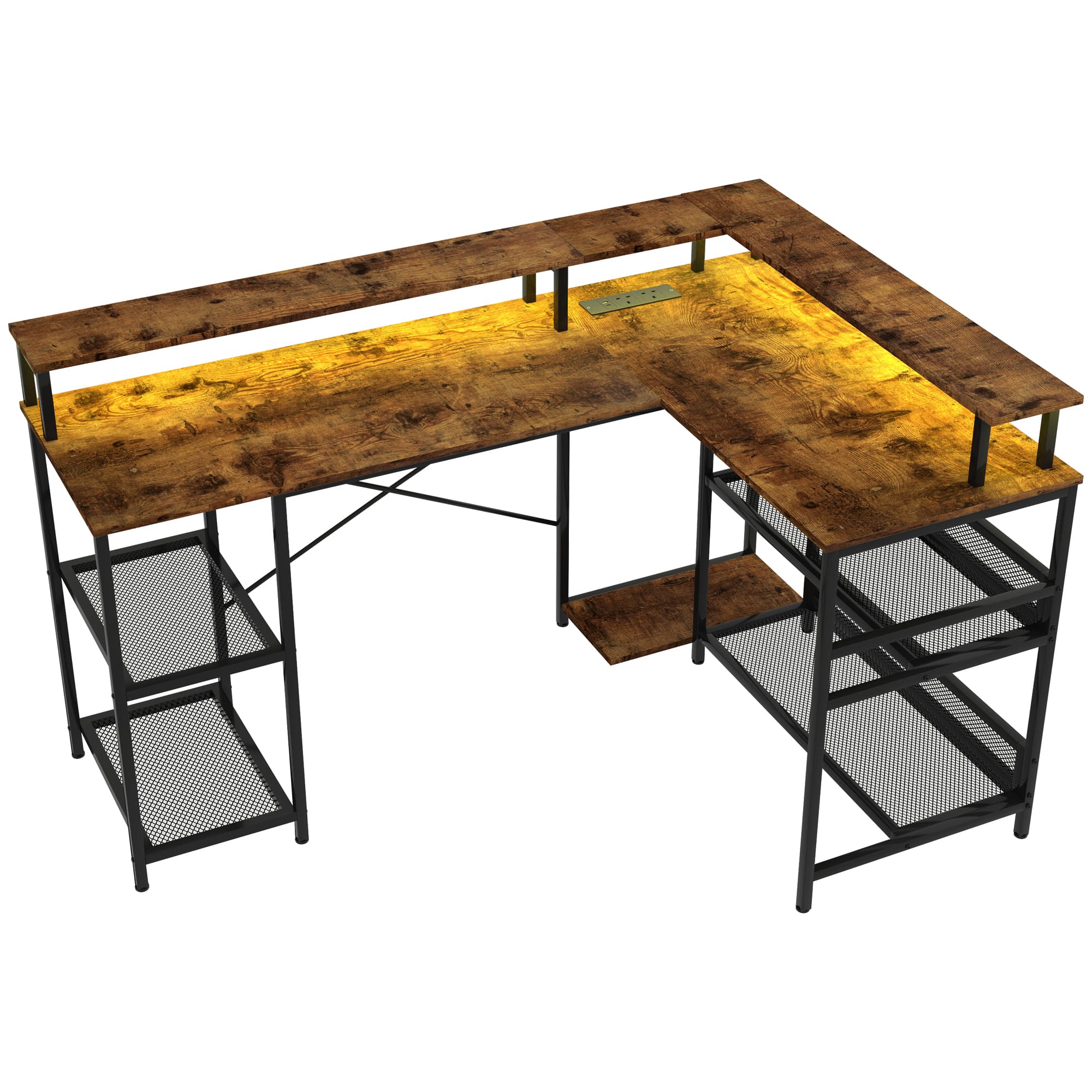 L-Shape Gaming Desk — Adjustable RGB LEDs, USB Ports and Storage