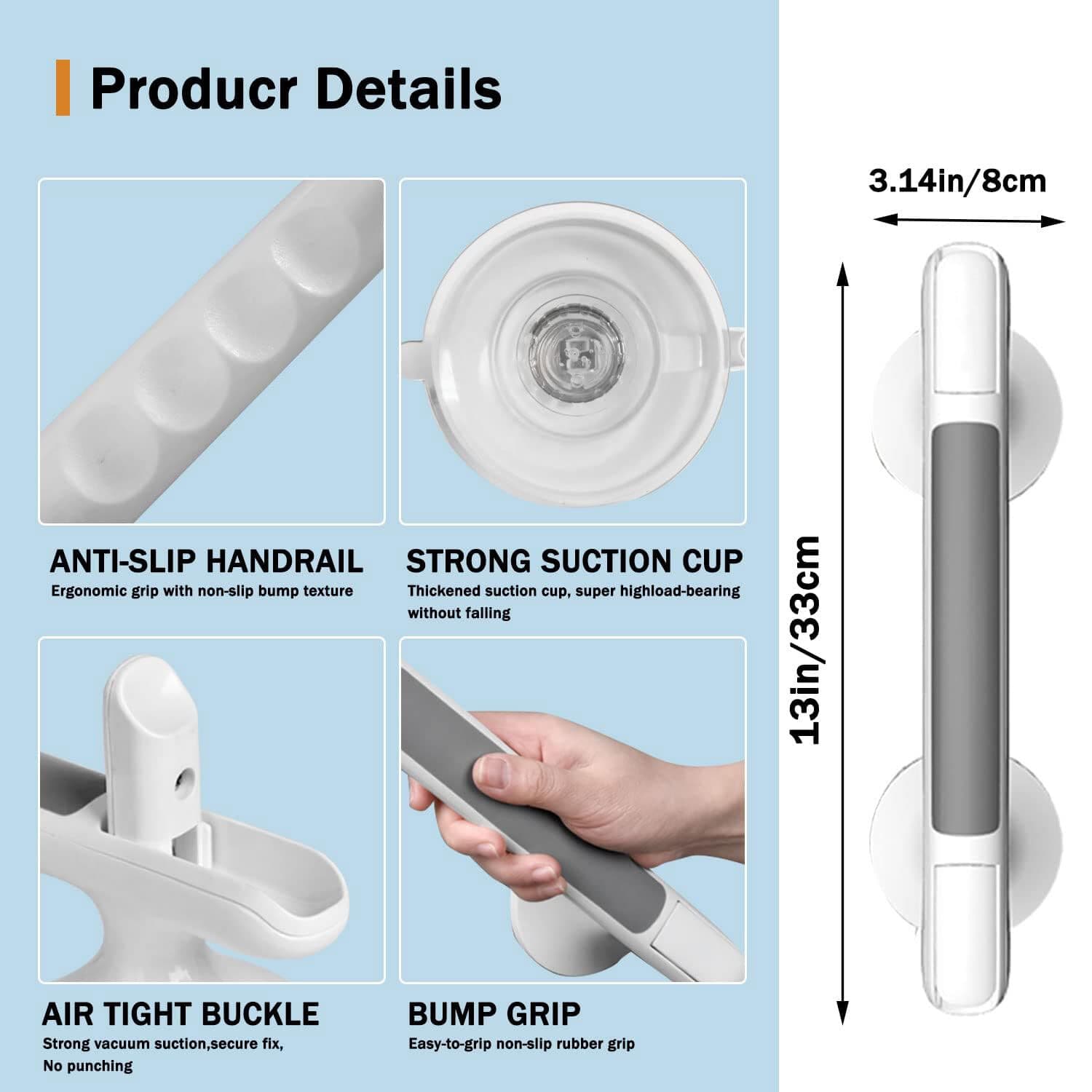 No-Drill Suction Grab Rail for Bathroom Support - Default