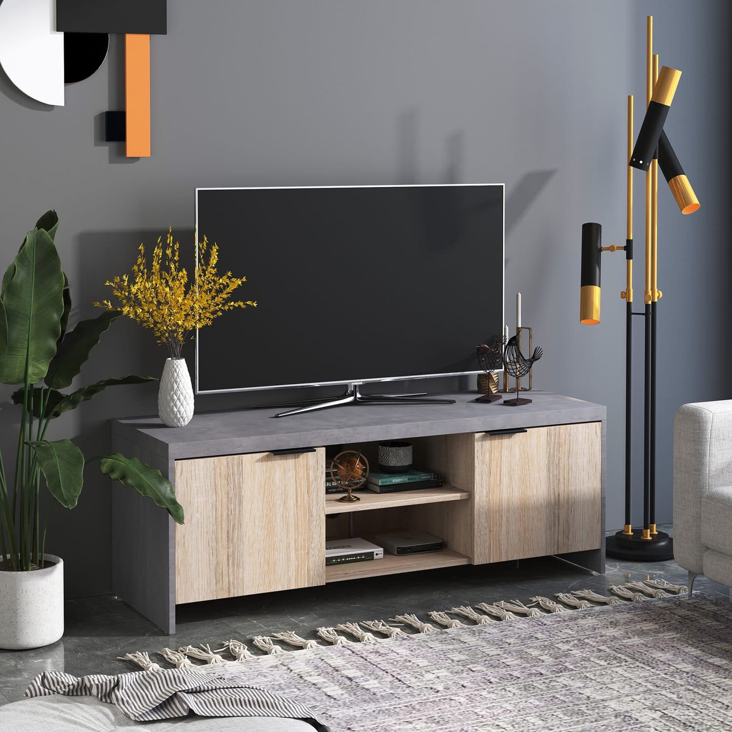 Modern Grey TV Unit with Storage for 55-Inch Screens - image 2