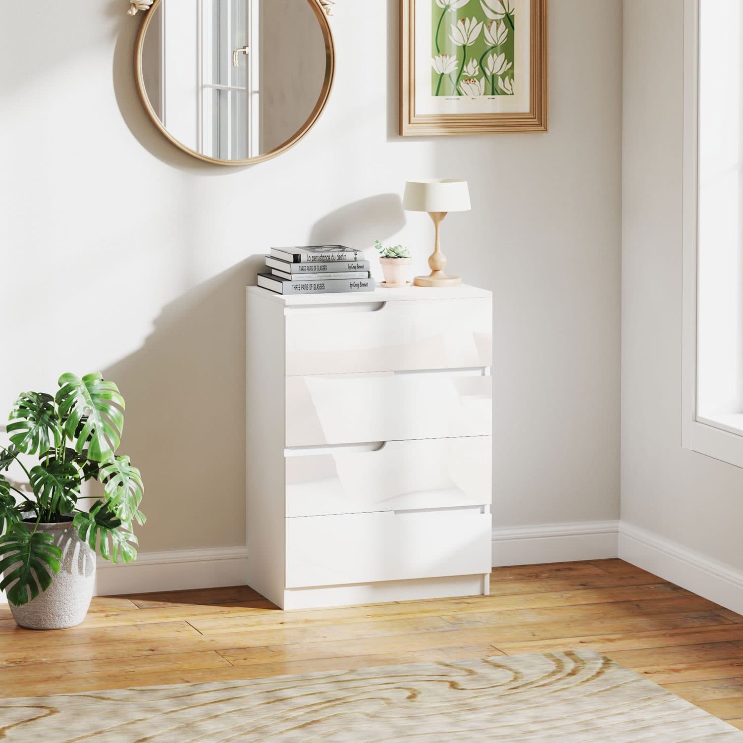 Modern White High Gloss 4-Drawer Chest for Effortless Storage - image 3
