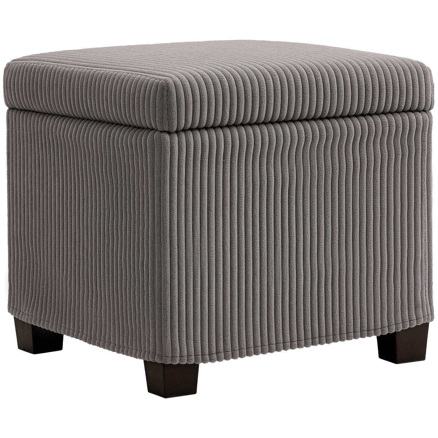 Chunky Corduroy Storage Ottoman with Lift-Off Lid, Grey