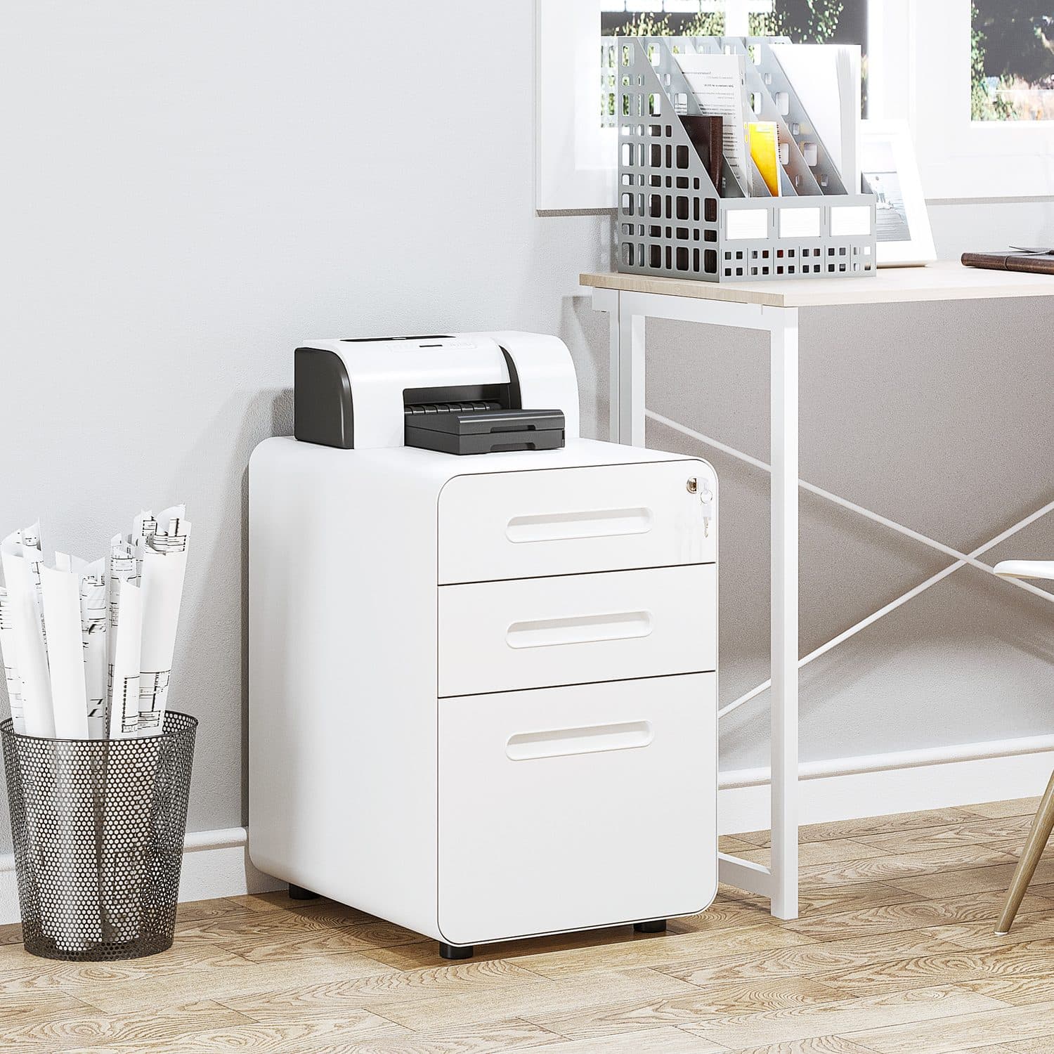 White Lockable Filing Cabinet - image 2