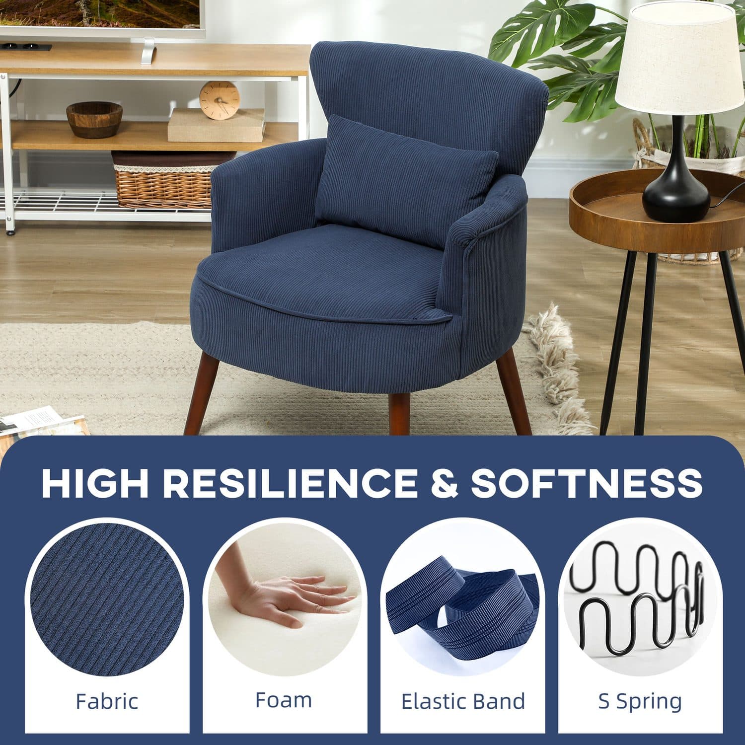 Retro Blue Corduroy Accent Chair - image 3