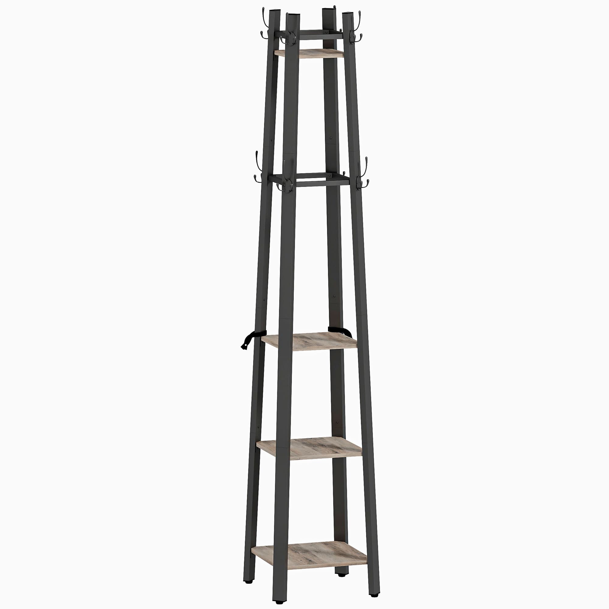 Four-Shelf Industrial Coat Stand with Triple Hooks - Grey